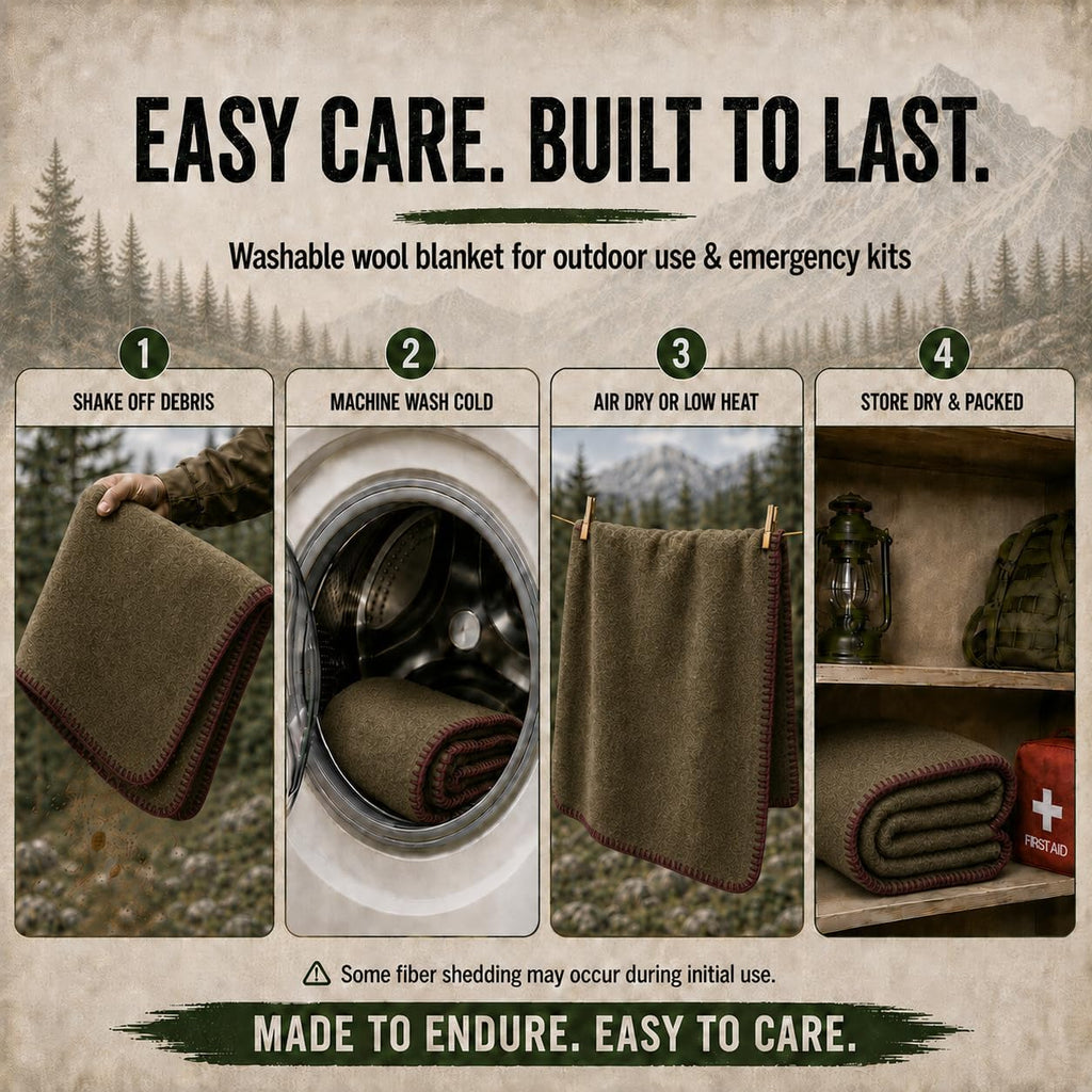 JMR Wool Camping Blanket, Fire Retardant Military Throw, Olive (62x84)