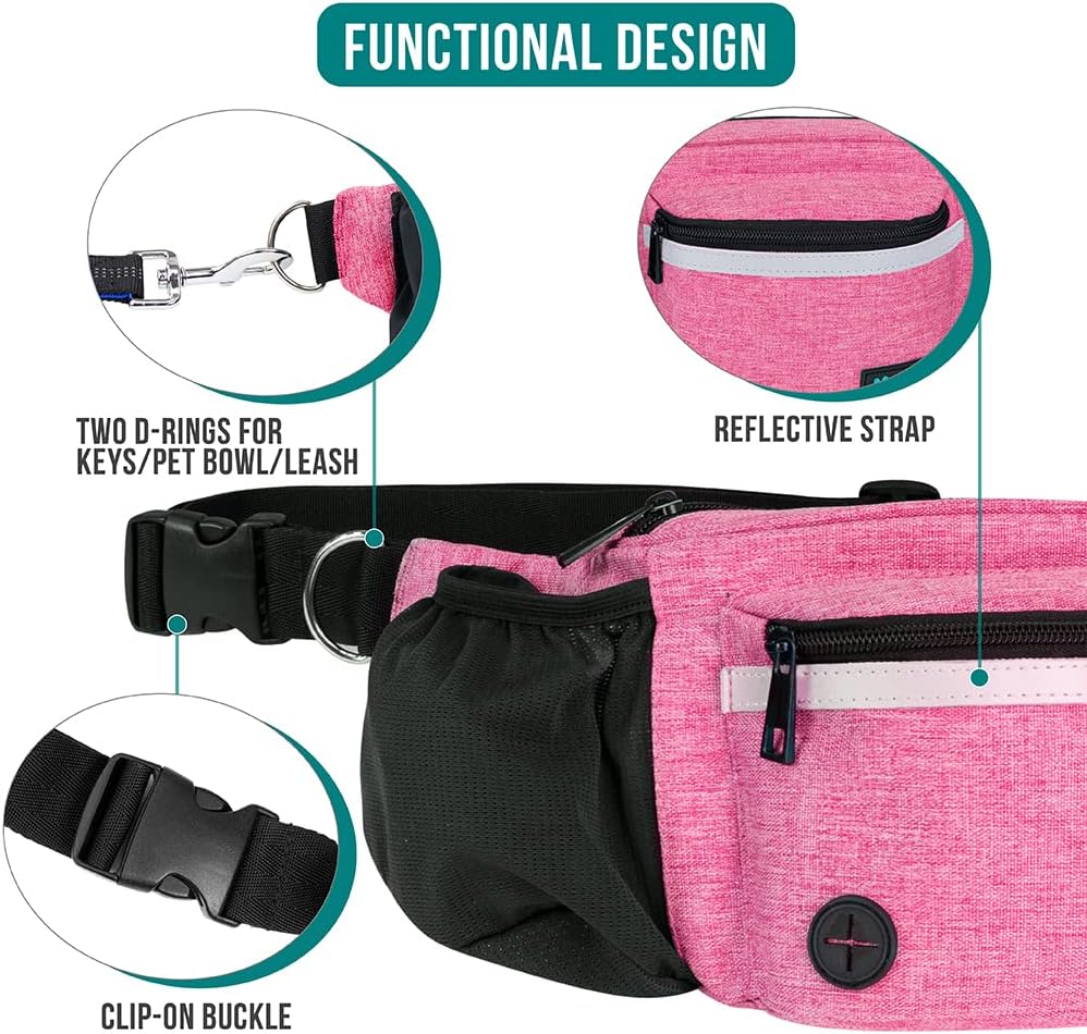 PetAmi Dog Fanny Pack, Treat Pouch for Dog Walking Training, Pink