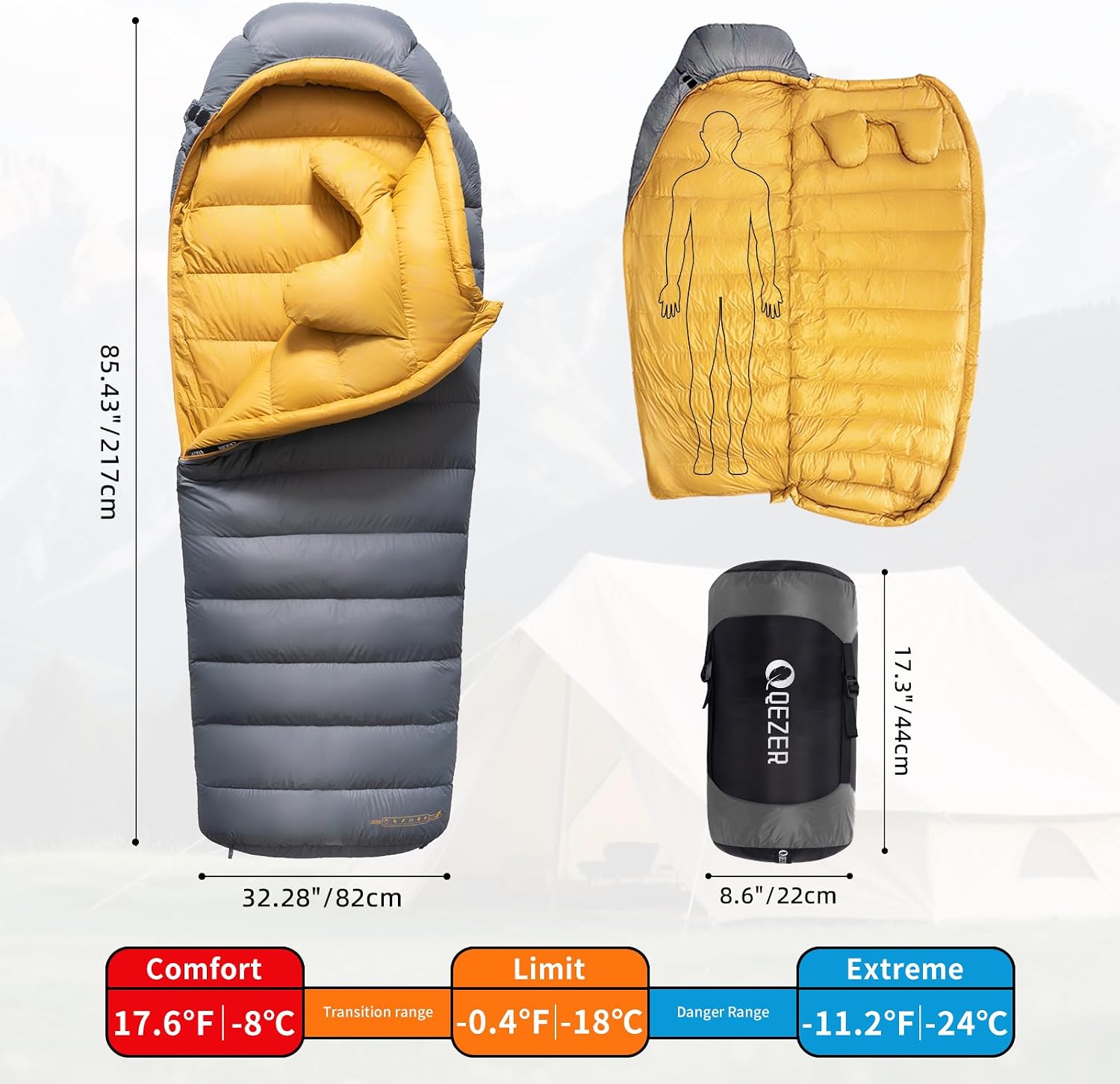 Down Sleeping Bag for Adults, 620 Fill Power Backpacking