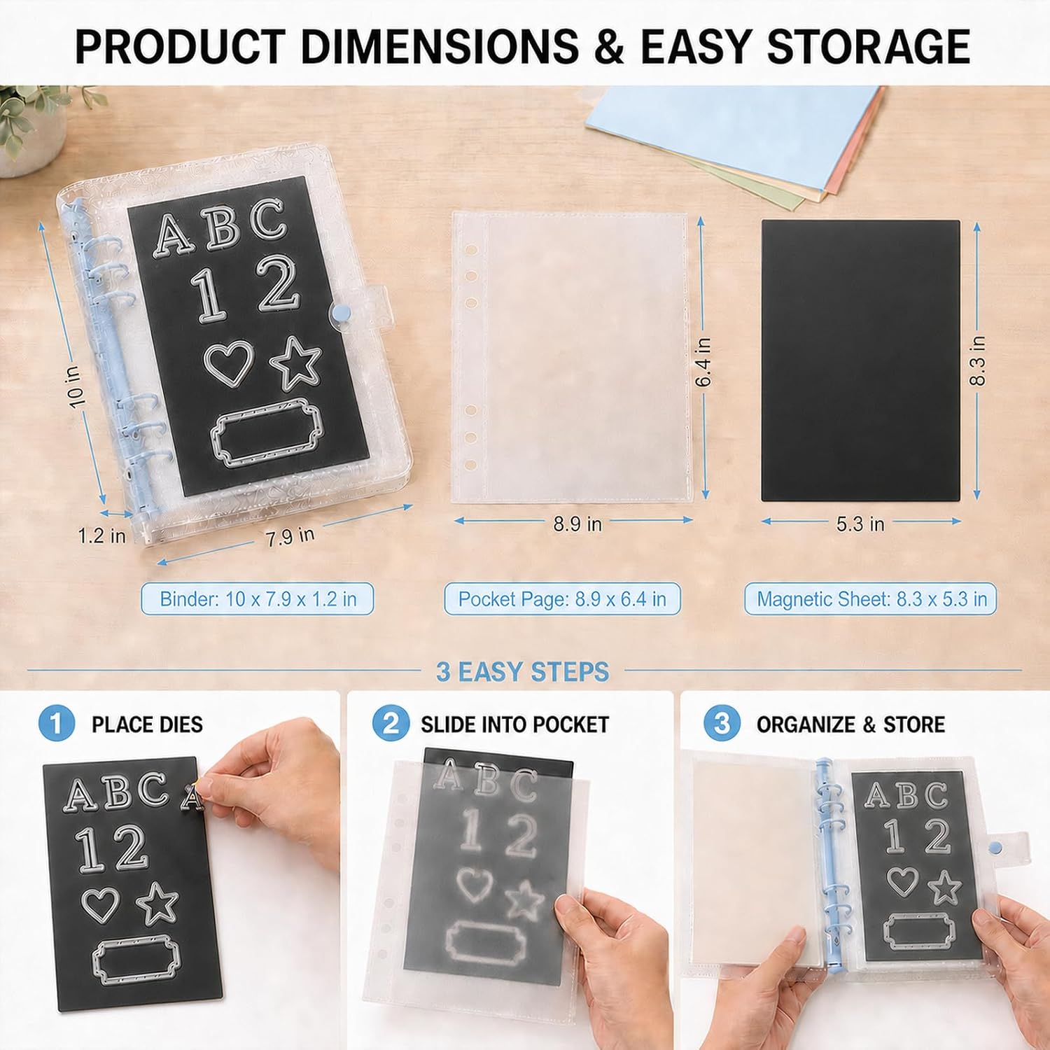 Skyrealm Magnetic Die Storage Binder for Card Making, Stamps & Cutting Dies