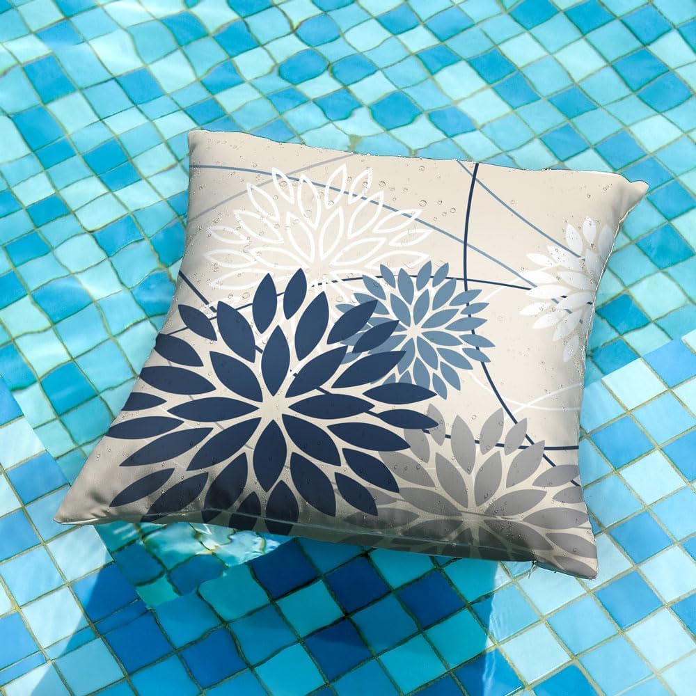 DFXSZ Blue Gray Floral Outdoor Pillow Covers 18x18 Set of 2 Waterproof