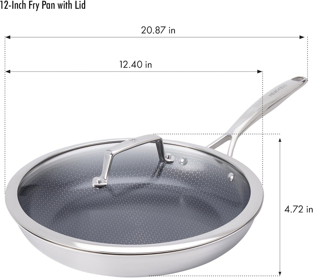 HENCKELS Paradigm Stainless Steel 6 Pc Fry Pan Set, Tri-Ply Ceramic Nonstick Fry Pan Set, Non Toxic Induction Fry Pan, Metal-Utensil & Dishwasher Safe