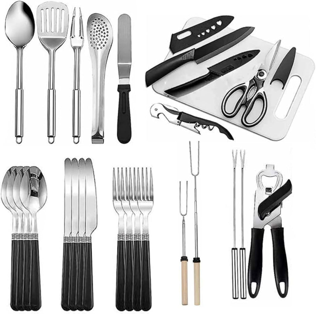 27-Piece Backpack Camping cookware Set, Portable Camping kitchenware Set for Barbecue, Outdoor Cooking, Picnic and Adventure Camping cookware Storage