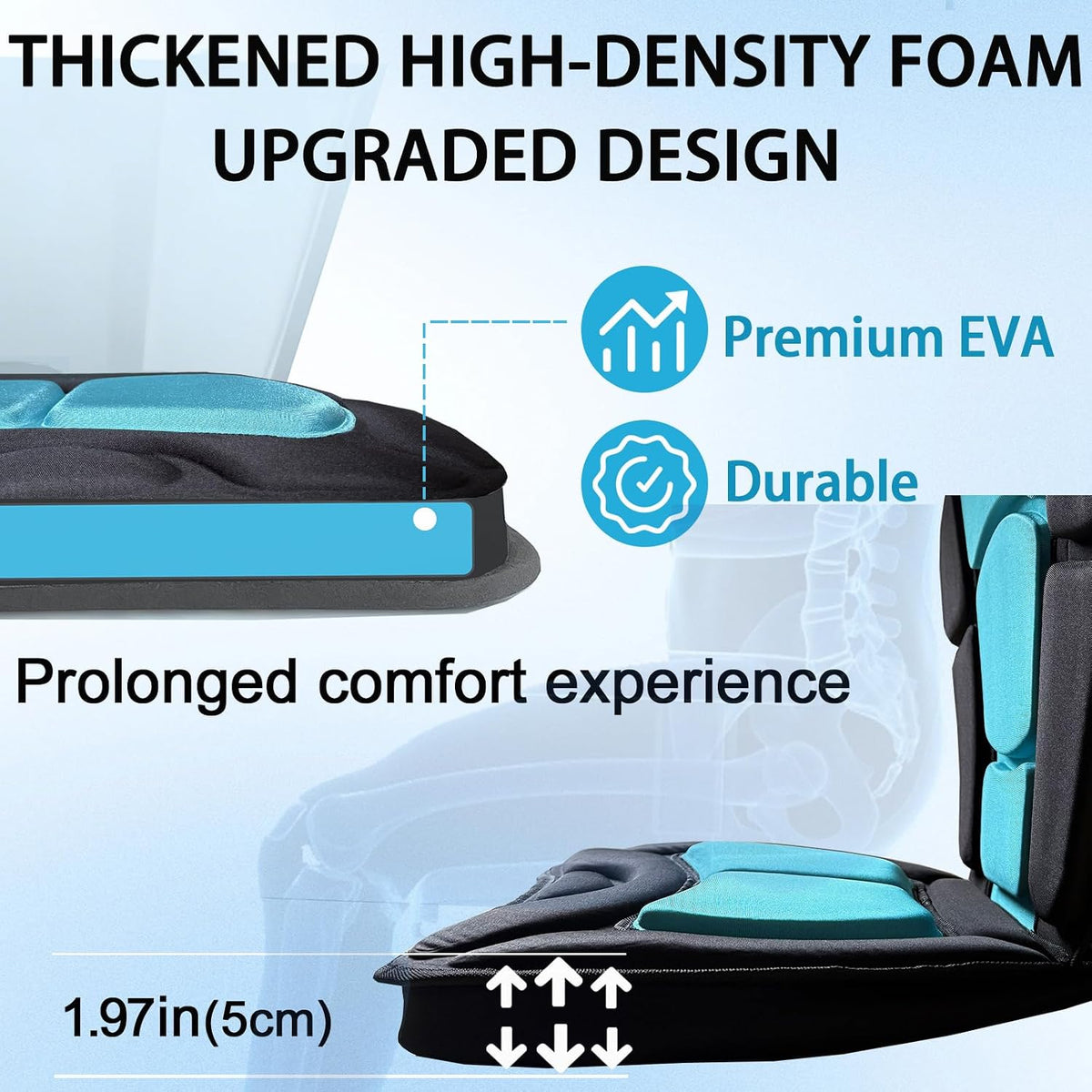 1.97" Extra Thick Kayak Seat with Back Support,Paddle Board Seat Fishing Boat Cushion for Sit on Top Kayak Canoe,Thickened Molded Foam with Adjustable Strap