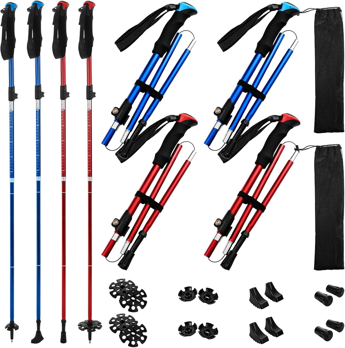 4 Pcs Trekking Poles Set, Collapsible Aluminum Hiking Poles, Adjustable Folding Trekking Sticks, Lightweight Travel Walking Sticks with Storage Bag for Adult Men Women