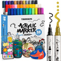 TRANSON 36 Color Bold and Fine Dual-tip Acrylic Paint Pen Set for Canvas Rock Wood Leather Ceramic DIY Painting