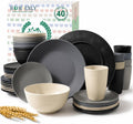 Homienly 40 PCS Wheat Straw Dinnerware Sets Dishes Set for 8 Unbreakable Plates and Bowls Sets for Kitchen Dishwasher and Microwave Safe Plate Set Camping, Apartment, Kids-Grey Stone