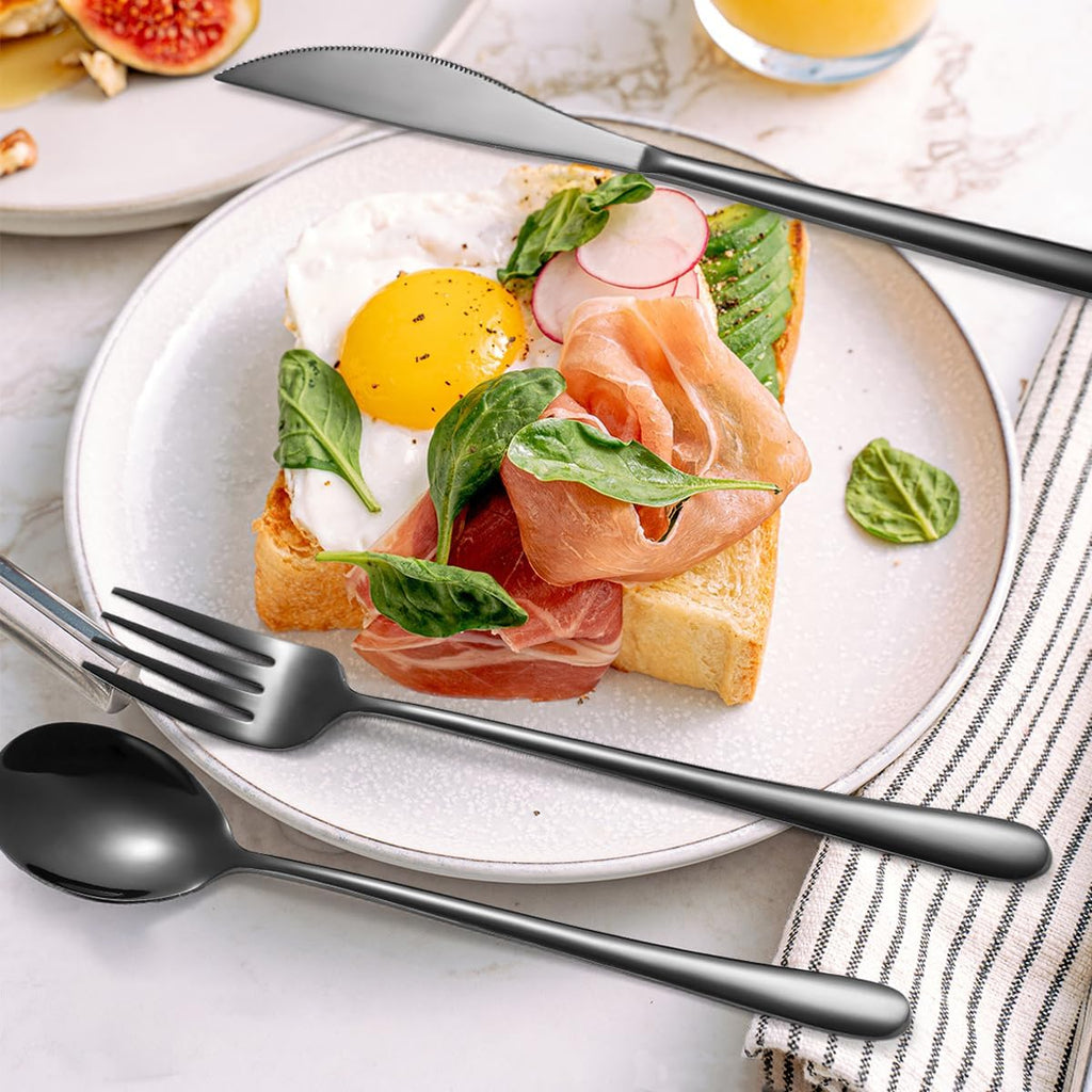 AARAINBOW 6 Pieces 18/8 Stainless Steel Flatware Set Portable Reusable Cutlery Set Travel Utensils Set Including Chopsticks Knife Fork Spoon Straws Cleaning Brush Dishwasher Safe (Black)