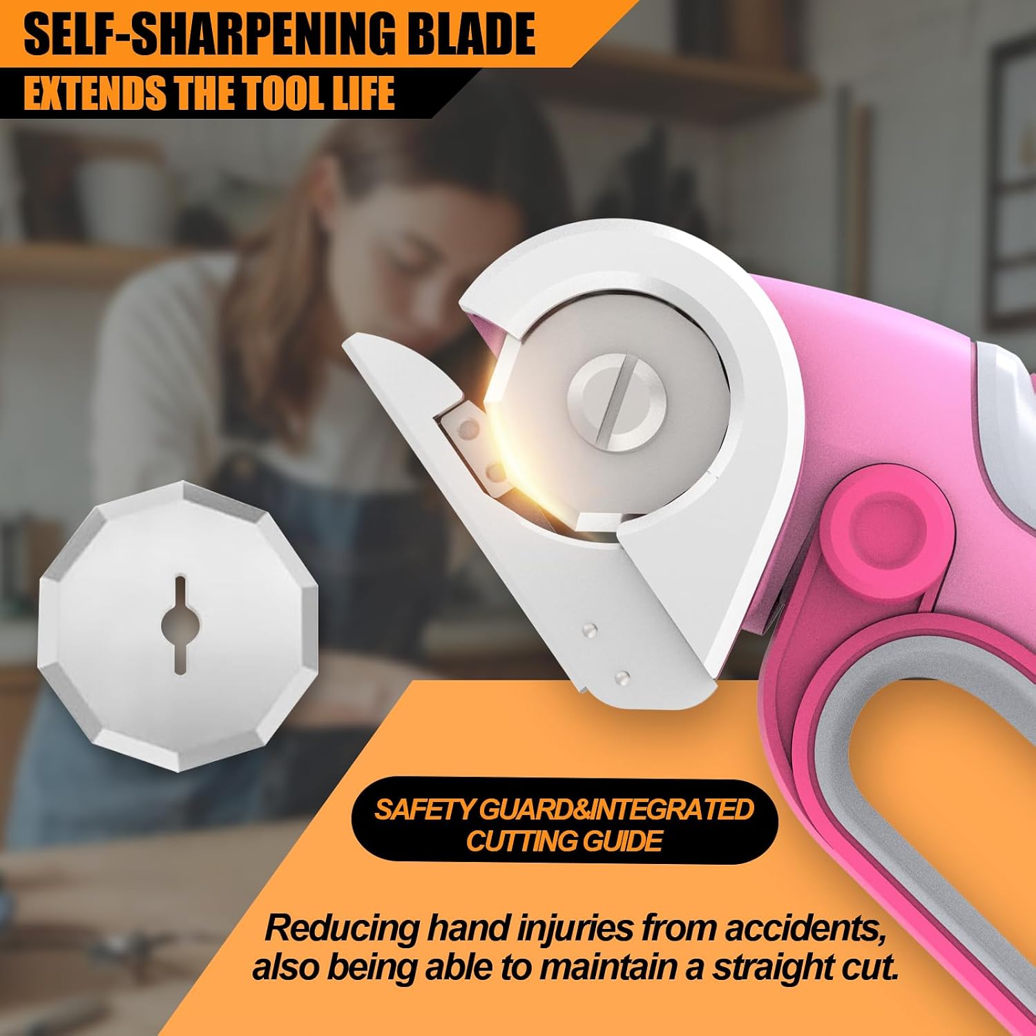 ZEITE 4V Cordless Electric Scissors Cardboard Cutter with 2 x Blades,1 x Storage Case,1 x USB Charging Cable,Rotary Cutter for Box Plastic Carpet Fabric, Easy to Hold and Safety,Pink