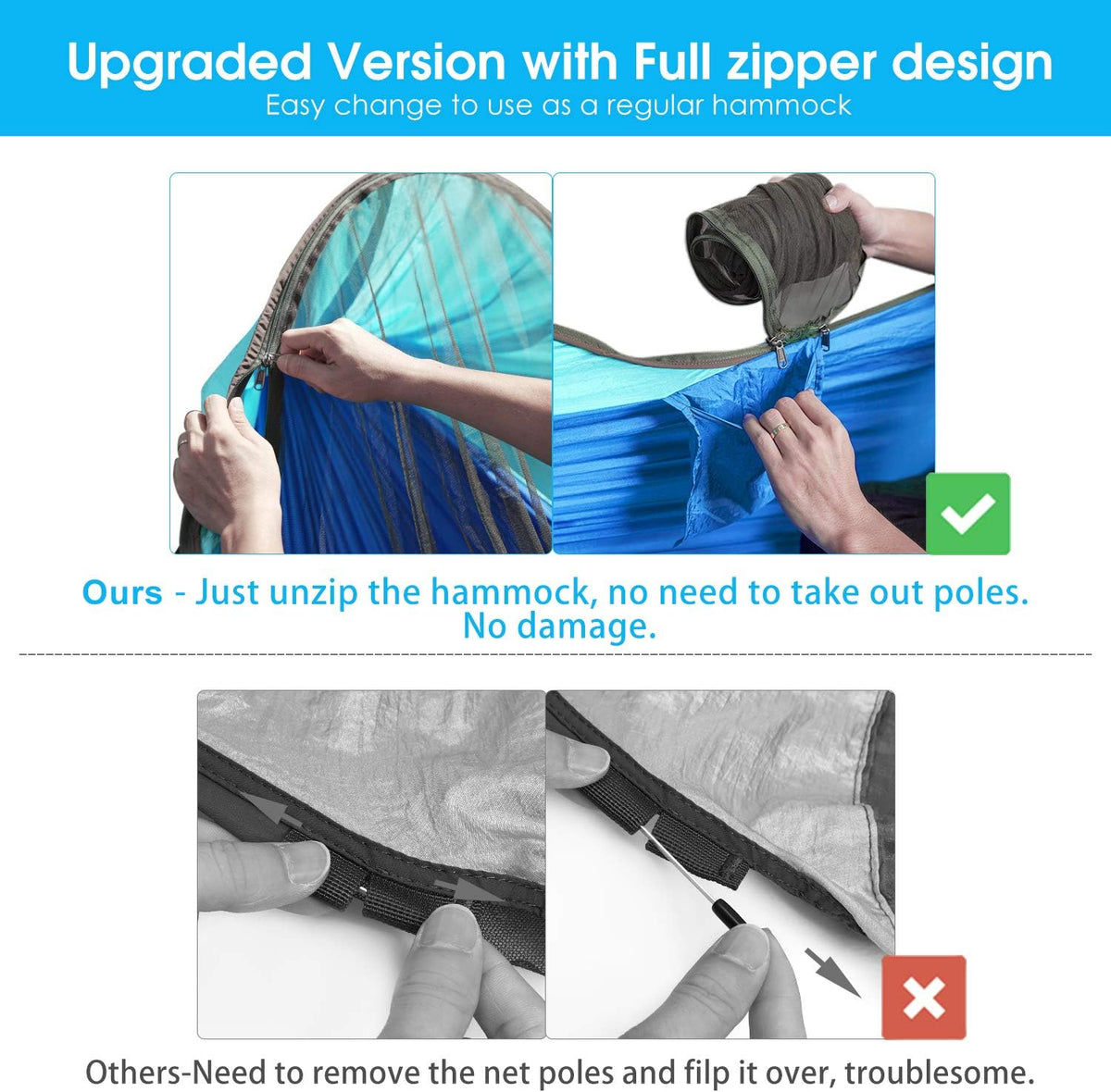G4Free Large Camping Hammock for Outside with Mosquito Net 2 People Hammock
