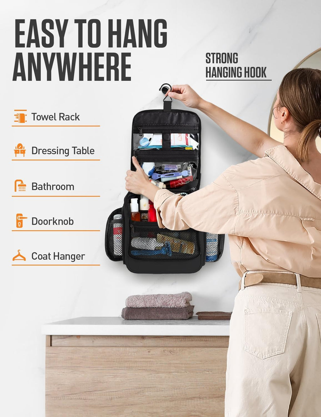 VENTURE 4TH Hanging Travel Toiletry Bag, 18 Compartments - Black