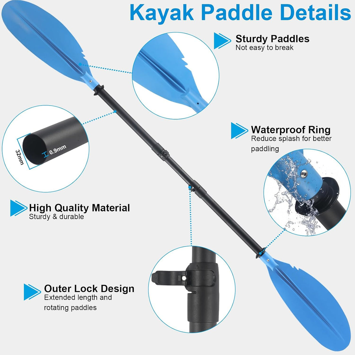 Kayak Paddle, 70" to 95" Canoe Paddle Telescoping Adjustable for Boat Oars Fishing Adults with Kayak Paddles Leash with Kayak Paddles Leash Steel Material Blue