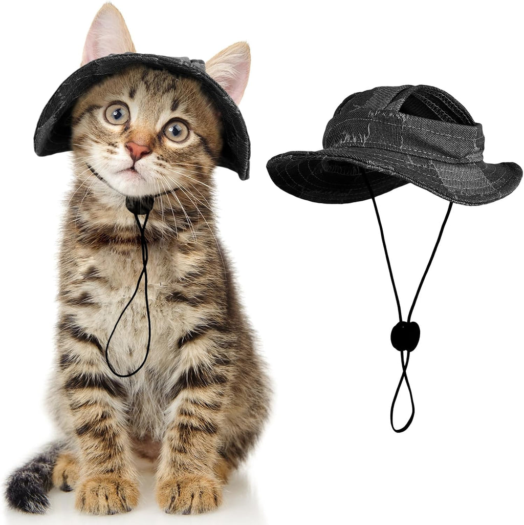 DENTRUN Cat Bucket Hat with Ear Hole, Cotton Birthday Bonnet for Small Pets