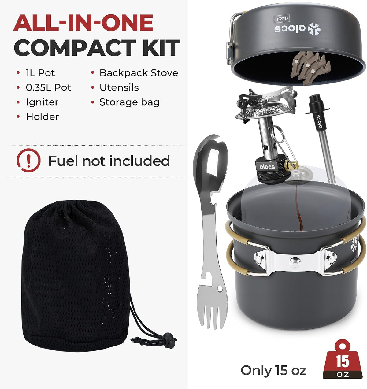 ALOCS 9-Piece Camping Cookware Set with Non-Stick Pots & 3200W Stove