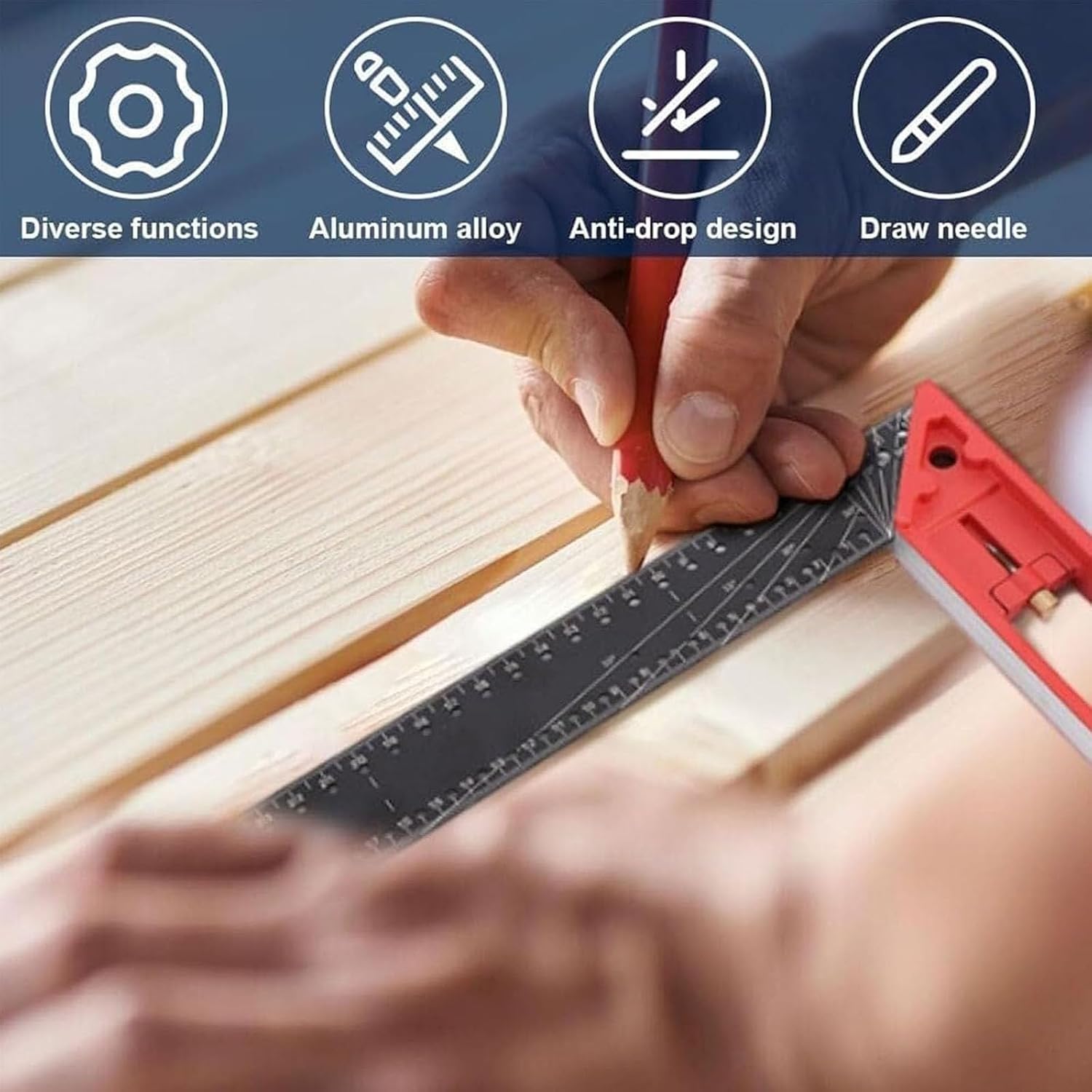 2026 New Multi-Angle Measuring Ruler, Woodworking Square Ruler, Universal Combination Angle, Multifunctional Right Angle, L Square for Precise Measuring, Drawing (Black)