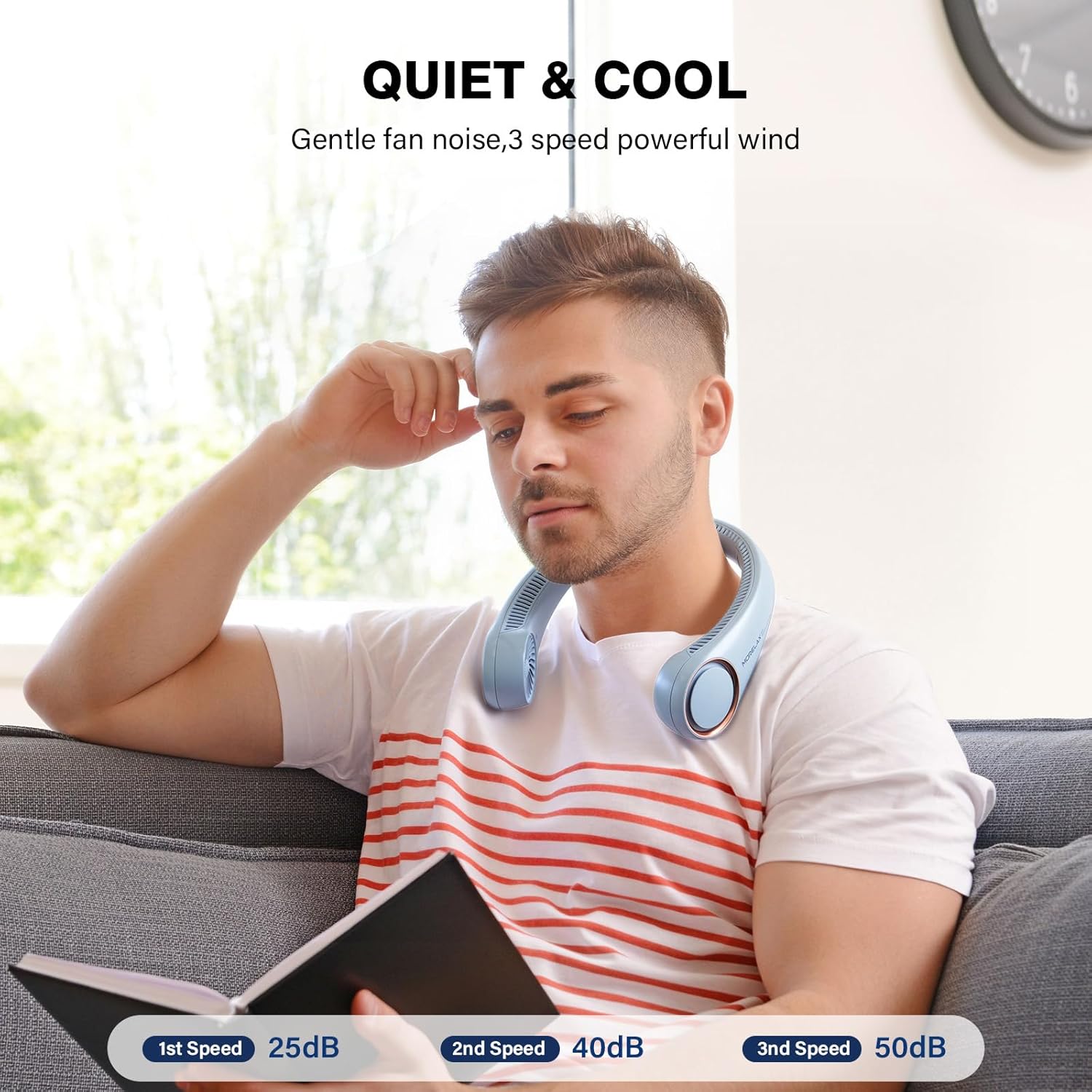 Morelax Neck Fan, USB Rechargeable Personal Fan,Hand Free Bladeless Portable Fans,4000 mAh, 3 Speeds,72 Air Faster softer 360° Cooling, Ultra Quiet,Gift Suitable for Home, Office, Travel, Sports