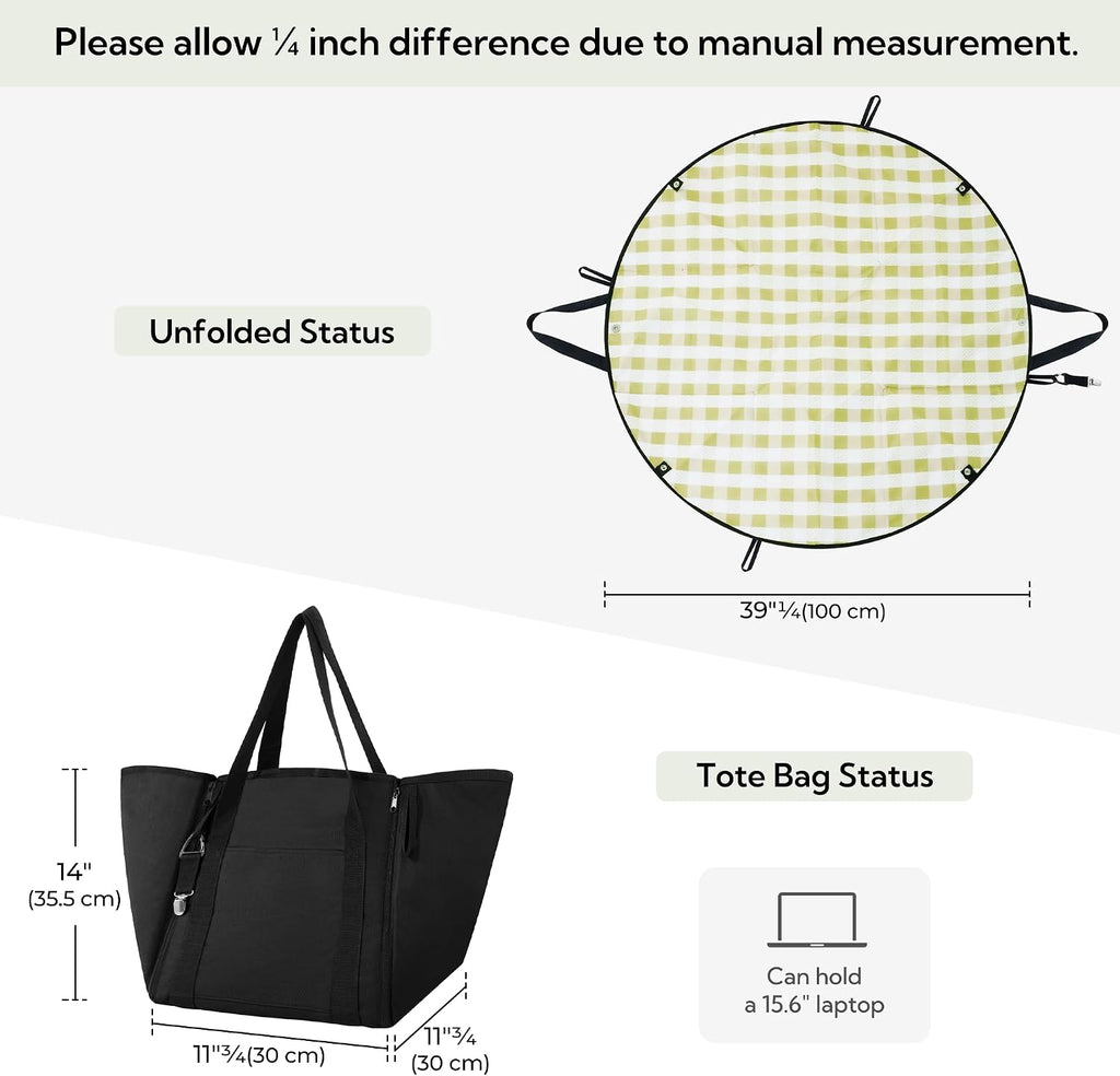 GRANNY SAYS 2-in-1 Waterproof Picnic Blankets & Tote Bag for Camping, Black