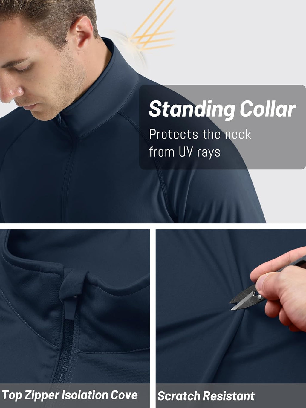 TACVASEN Men's Long Sleeve Athletic Shirts 1/4 Pullover Zip Sun Protection Rash Guard UPF 50+ Outdoor Running T-Shirts