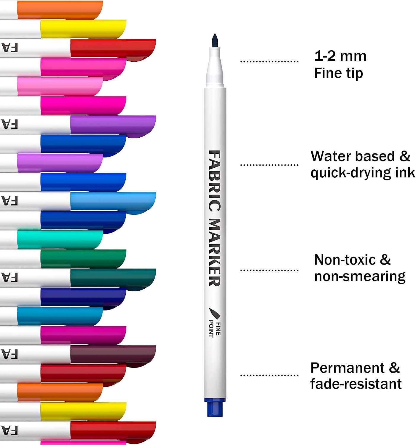 Fabric Markers, Lelix 36 Colors Permanent Fabric Pens for Writing Painting on T-Shirts Clothes Sneakers Canvas, Child Safe & Non-Toxic for Kids Adults