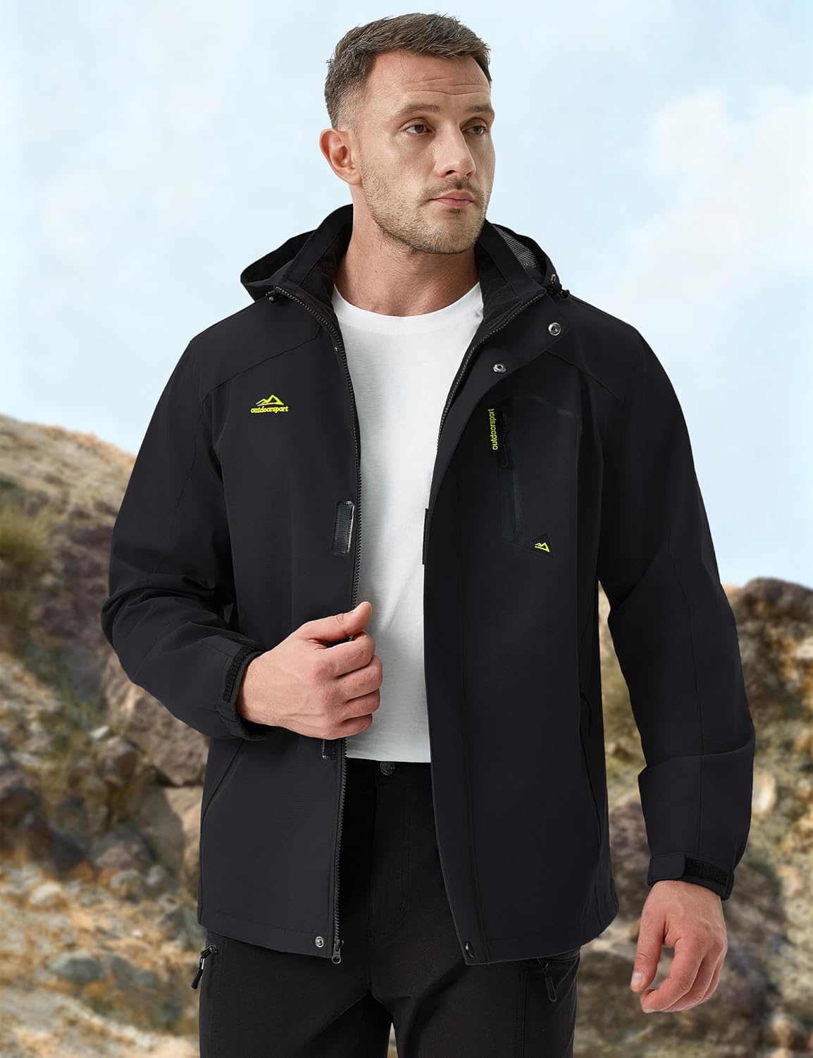 MAGCOMSEN Men's Lightweight Windbreaker Rain Jacket Raincoat with Detachable Hood for Hiking Fishing Activewear