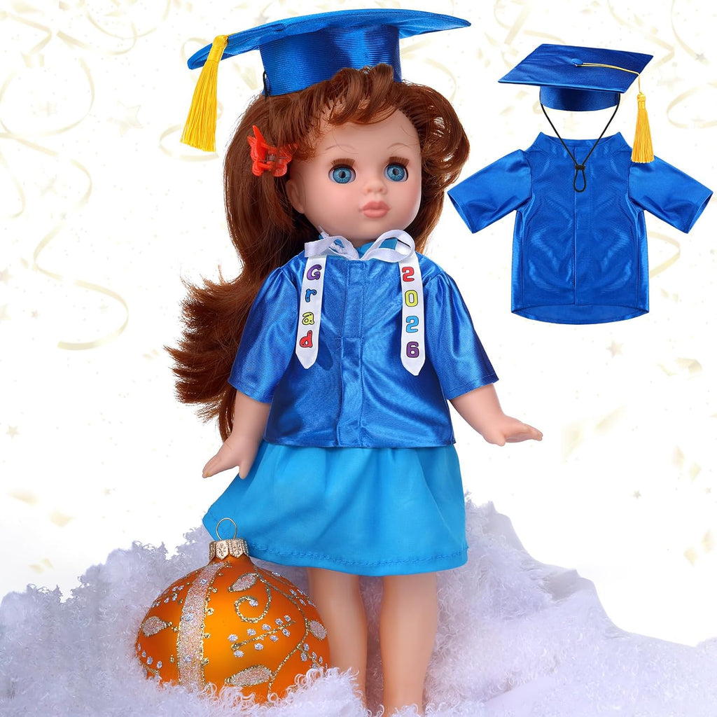Chicingyou Small Dog Graduation Cap and Gown 2026 with Stole Washable Shirt and Hat Pet Graduation Gown Costume Outfit for Tiny Dog Little Cat Doll Clothes Holiday Halloween Costume Accessory(Blue)