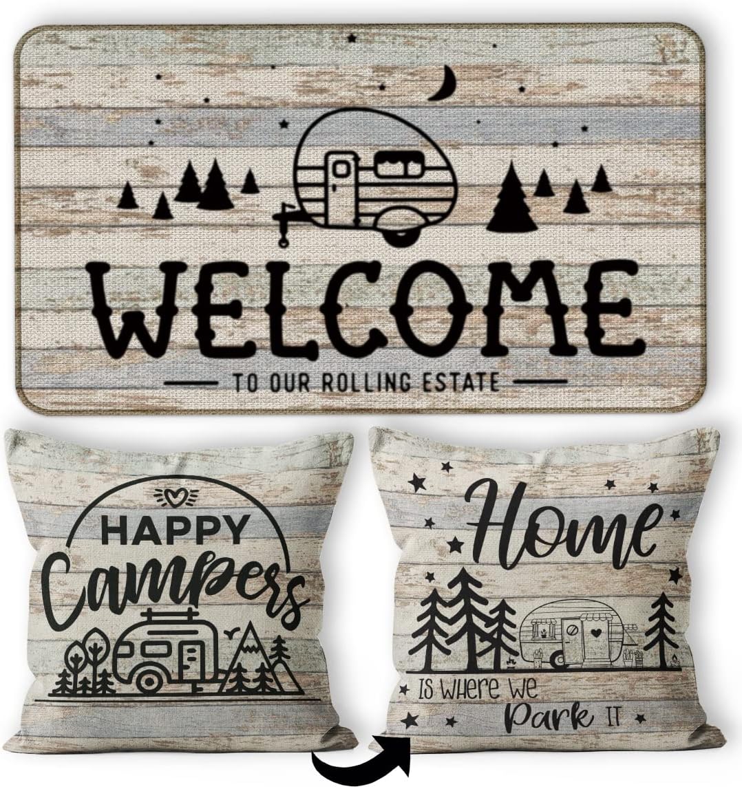 Deer Camping Door Mat - 30''x17'' Rustic Bathroom Rugs, Deer Rug, Cabin Rugs, Forest Rug, Camper Door Mat, RV Decor, Log Cabin Decor