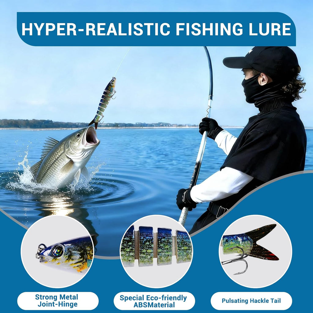 Keenjorika Multi-Jointed Swimbaits, 3 Pack Slow-Sinking Segmented Fishing Lures with Rattle and Treble Hooks for Bass, Trout, Pike and Walleye, Freshwater and Saltwater