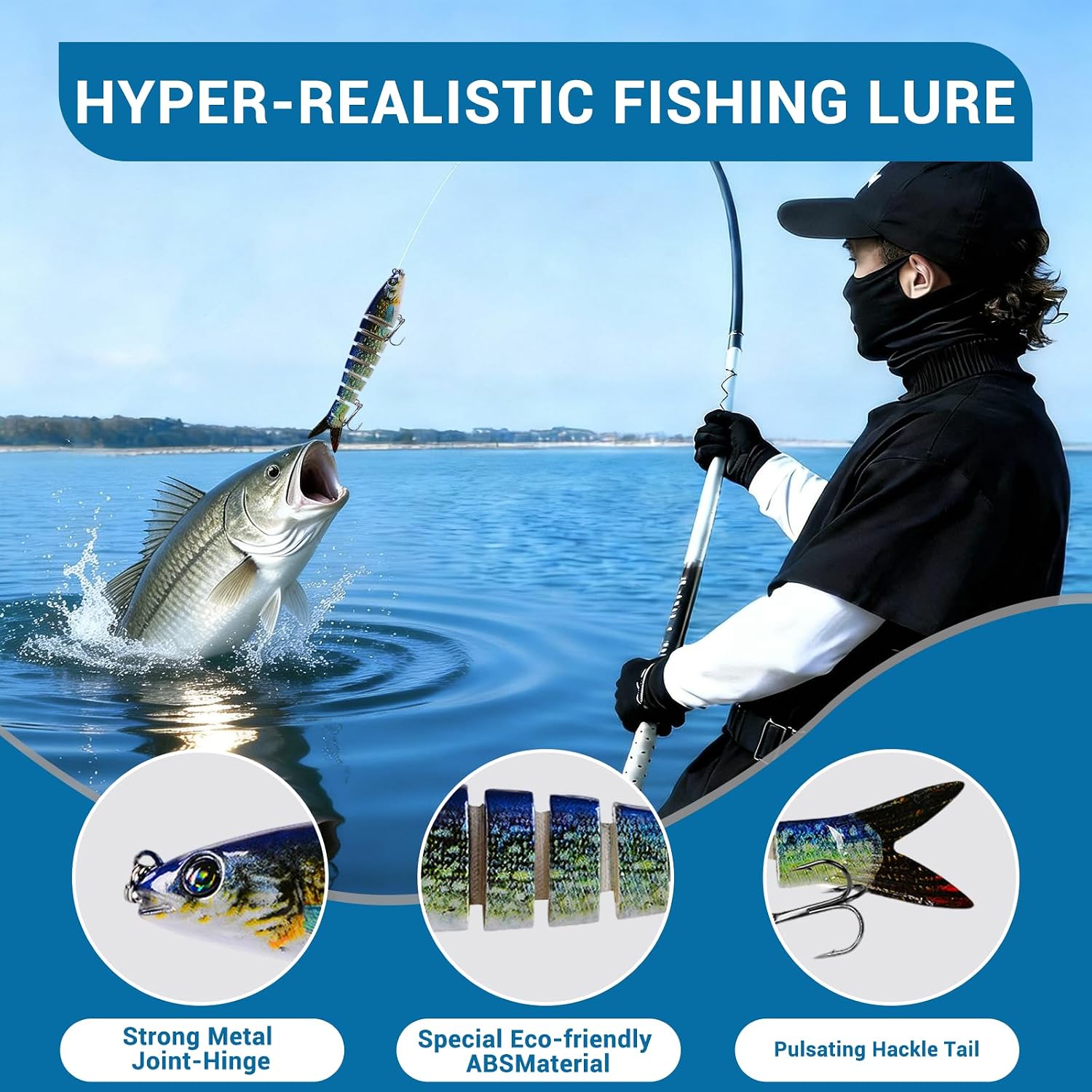 Keenjorika Multi-Jointed Swimbaits, 3 Pack Slow-Sinking Segmented Fishing Lures with Rattle and Treble Hooks for Bass, Trout, Pike and Walleye, Freshwater and Saltwater