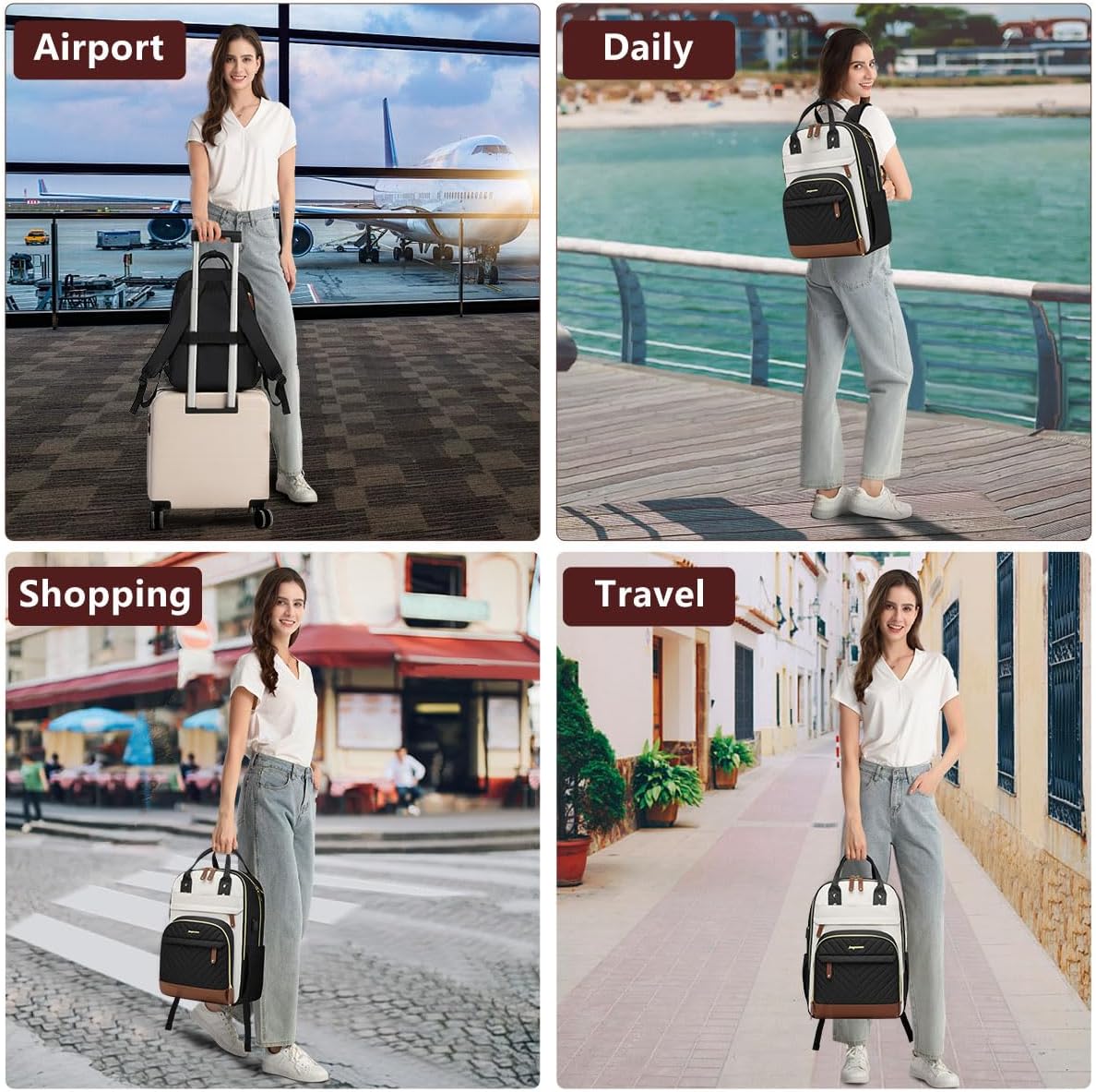 Laptop Backpack for Women Bag - 15.6 inch Work Travel Backpack with USB Charger College Bookbag Waterproof Business Computer Backpack Anti-theft Casual Backpacks for Nurse Teacher Beige Black Brown