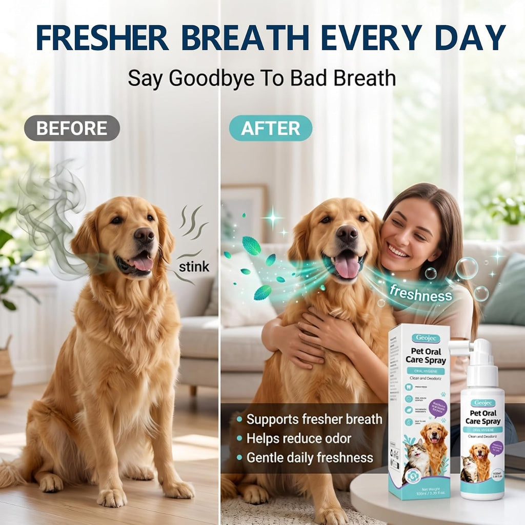 Pet Oral Care Spray, Dog Dental Spray for Dog Teeth Cleaning, Natural Dog Breath Freshener, Daily Dog Dental Care & Cat Dental Care Solution,No Brush Required Pet Mouth Freshener Spray for Dogs & Cats