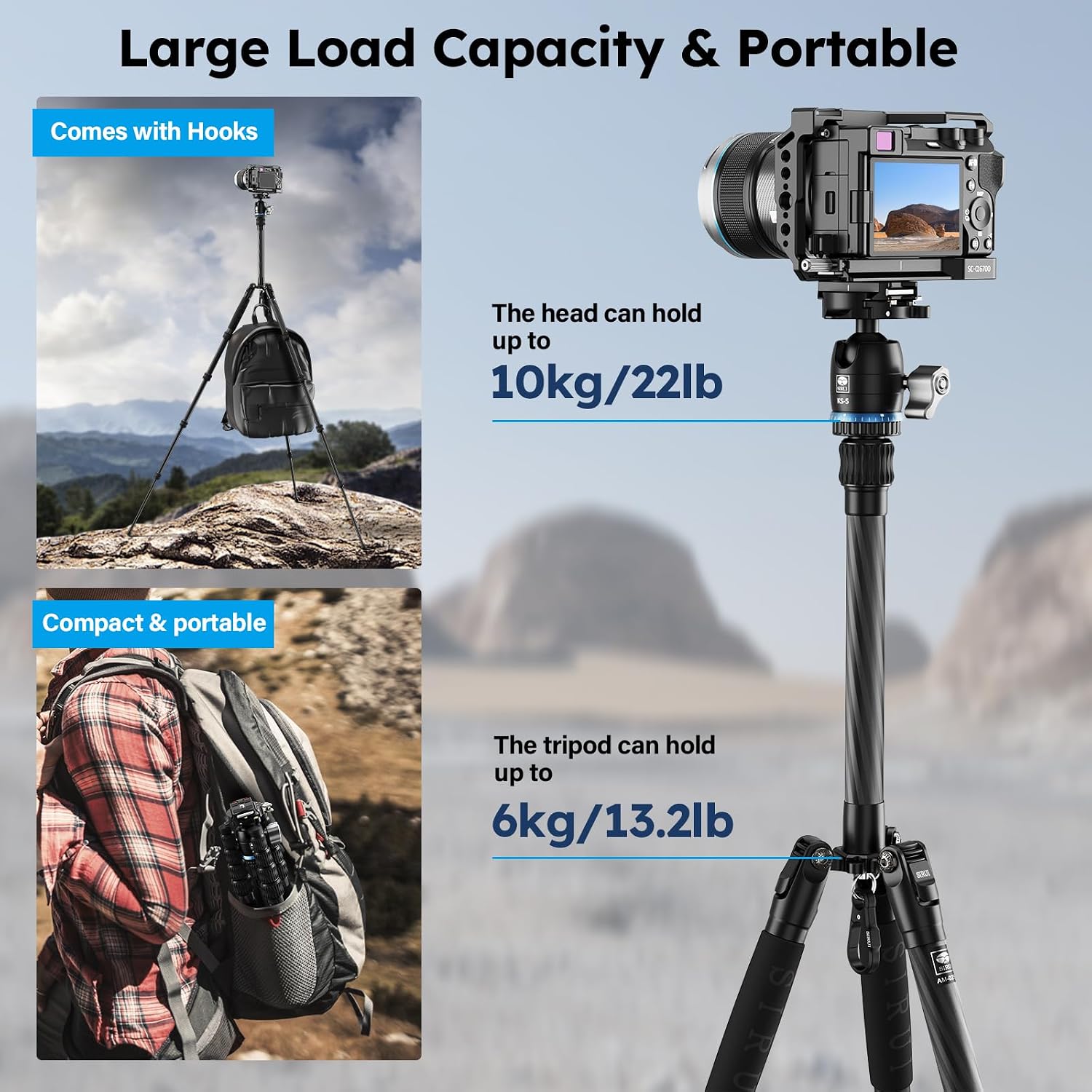 SIRUI AM-025K+KS-5 Carbon Fiber Travel Tripod, Ball Head, 55.1"