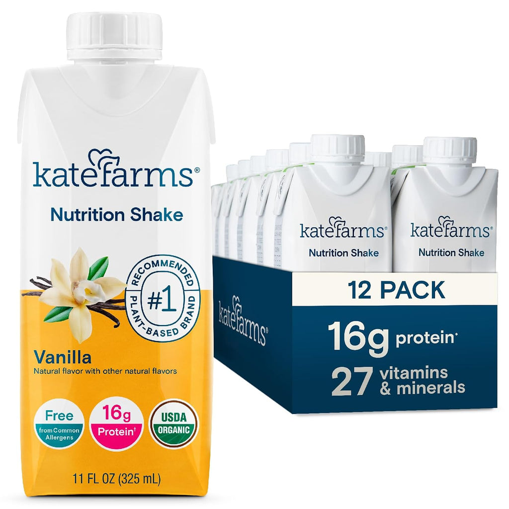 KATE FARMS Organic Nutrition Shake, Vanilla, 16g Protein, 12 Pack