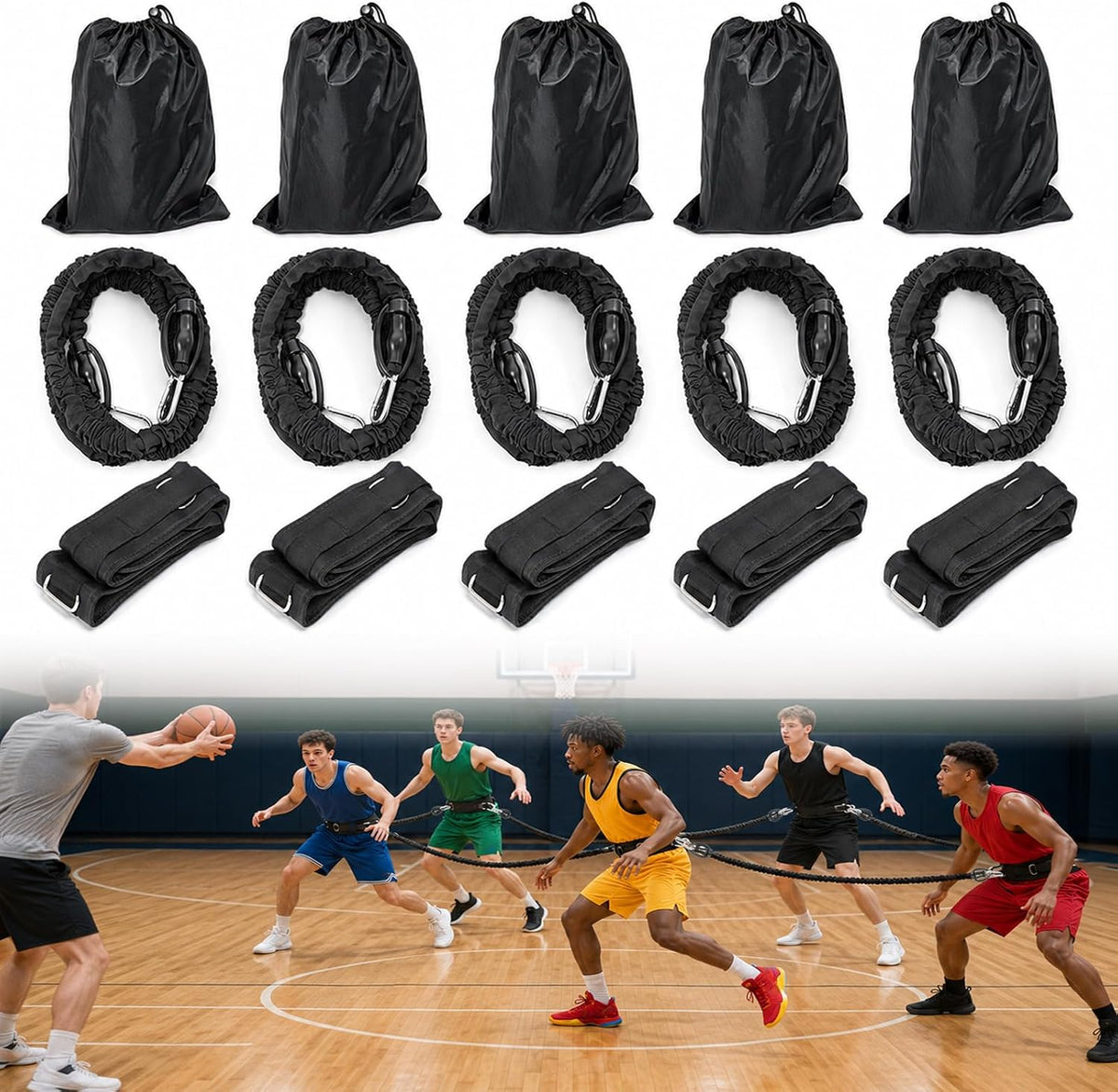 5 Sets Zone Defense Resistance Band Kit, with Adjustable Waist Strap