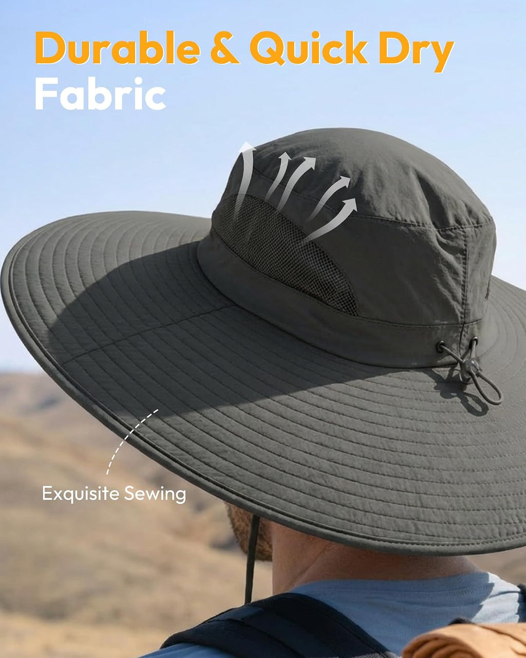 Mens Sun Hat Super Wide Brim Waterproof Breathable Bucket Hats for Men