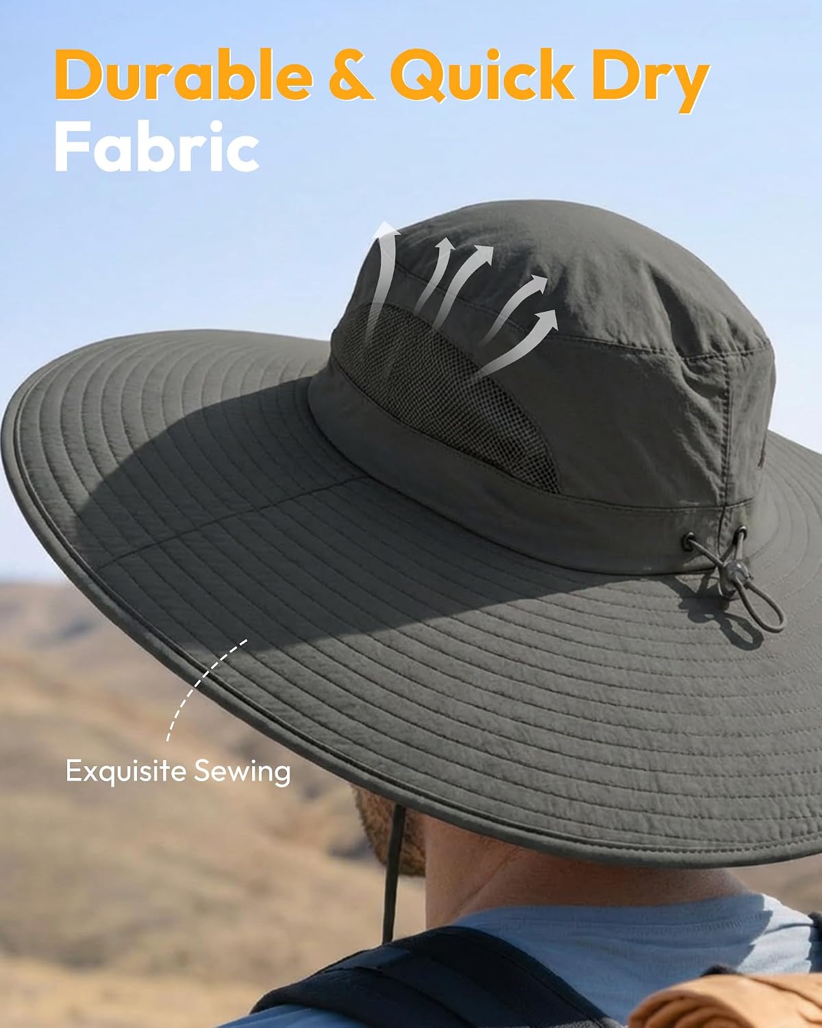 Mens Sun Hat Super Wide Brim Waterproof Breathable Bucket Hats for Men