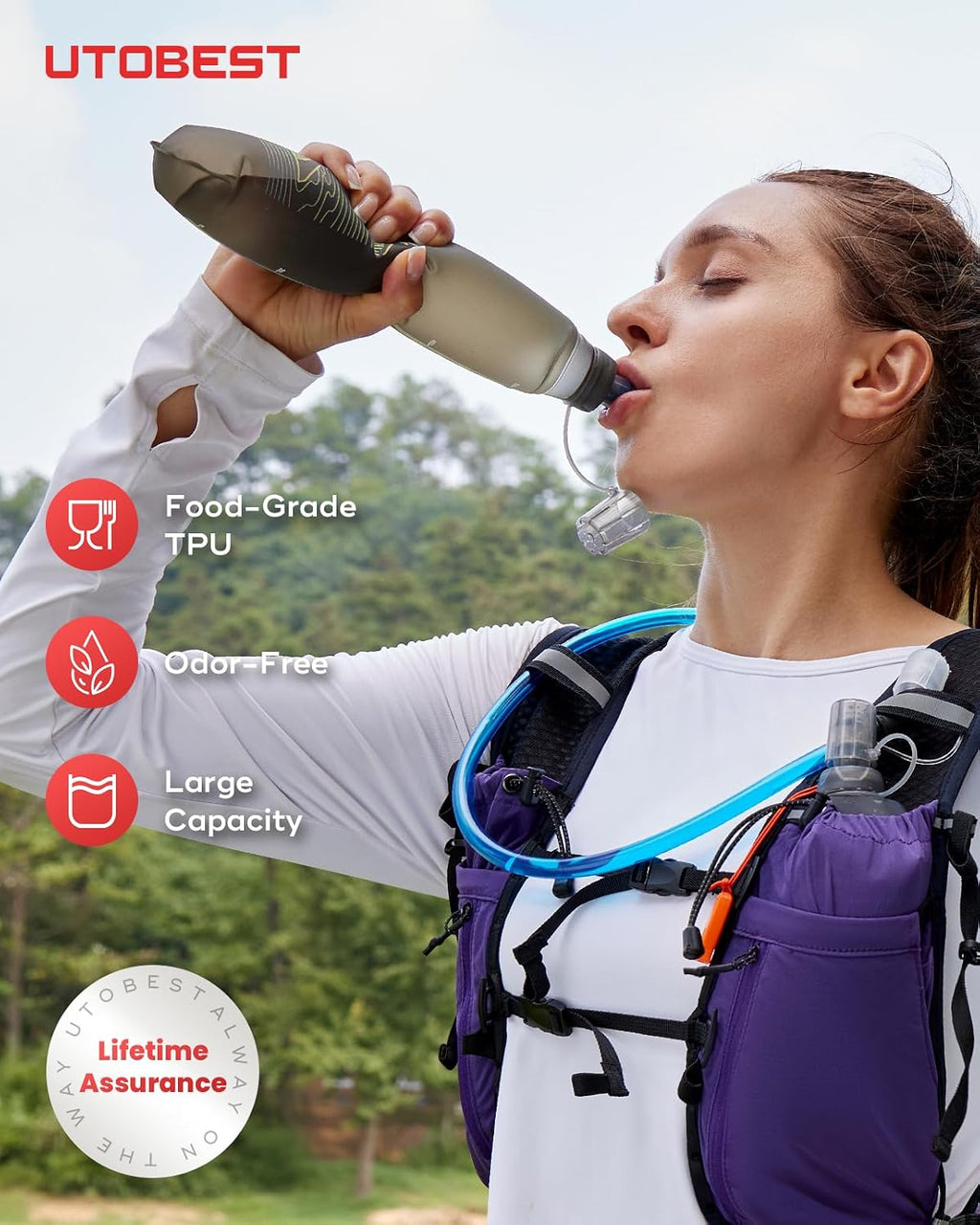 UTOBEST Soft Flask 500ml Collapsible Running Water Bottles
