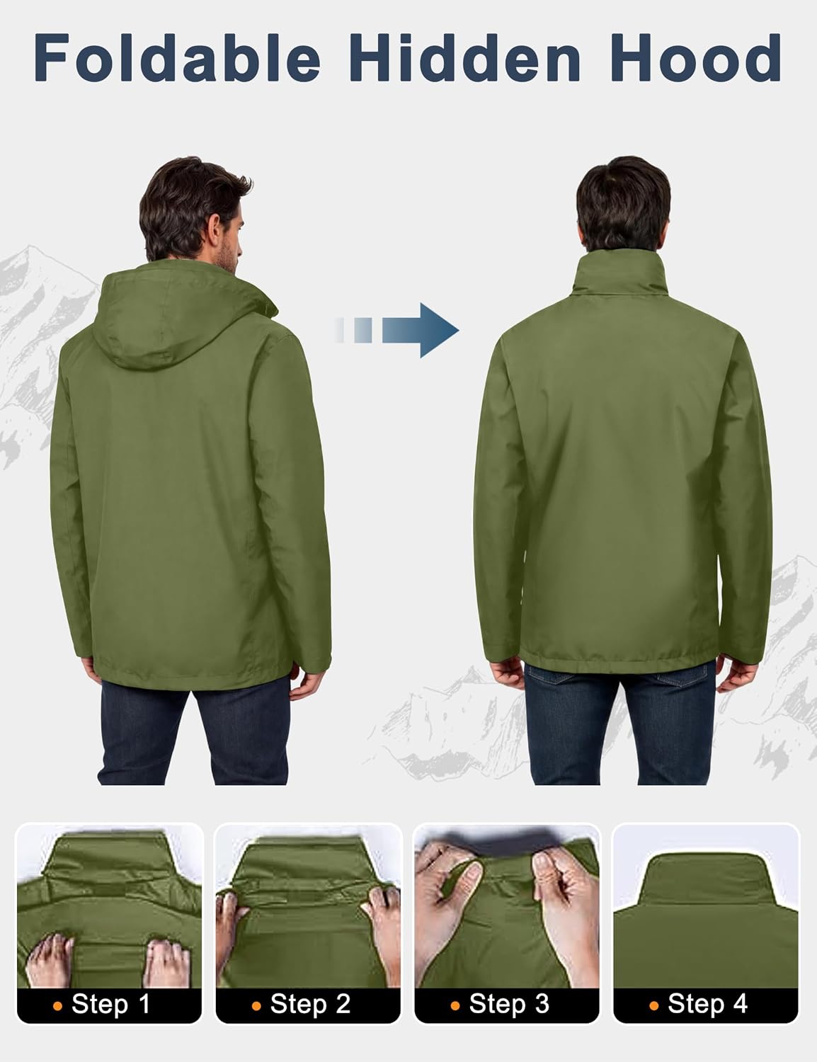 Little Donkey Andy Men's Waterproof Rain Jacket Outdoor Raincoat for Hiking