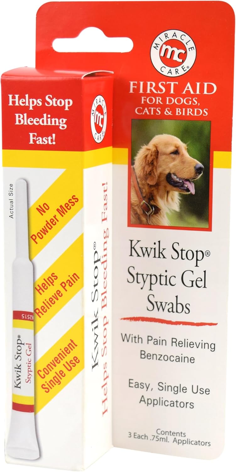 Miracle Care Kwik Stop Styptic Gel Swabs for Dogs, Cats, and Birds, 3 Count