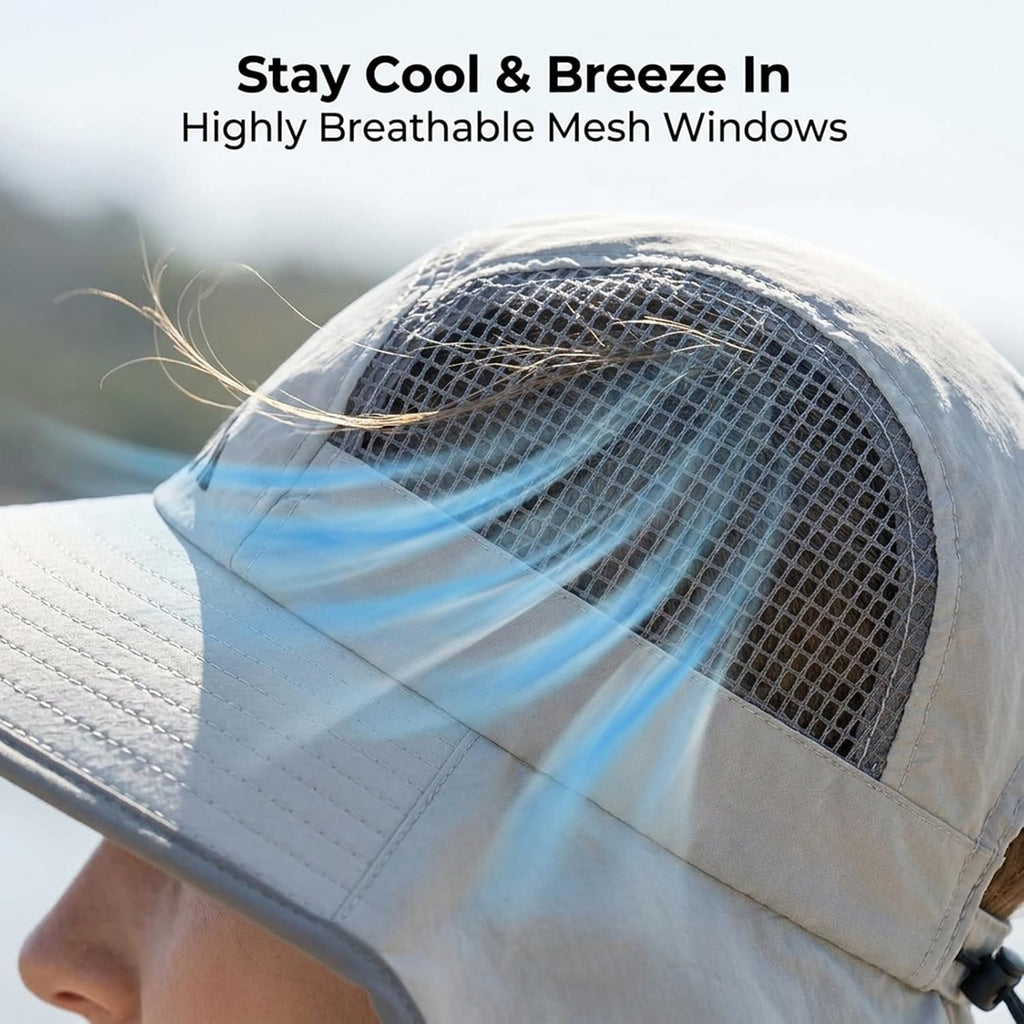 UV Sun Protection Hat Women Foldable Neck Flap Wide Brim Fishing Hat with Ponytail Hole for Women
