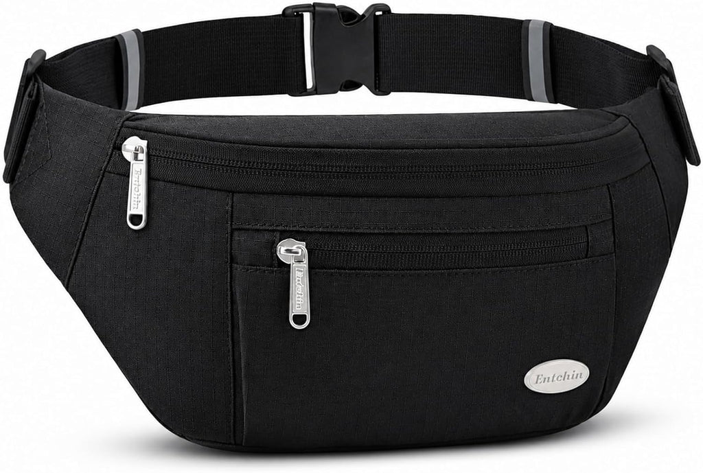 Entchin Water-Resistant Fanny Pack, 4-Zipper Belt Bag