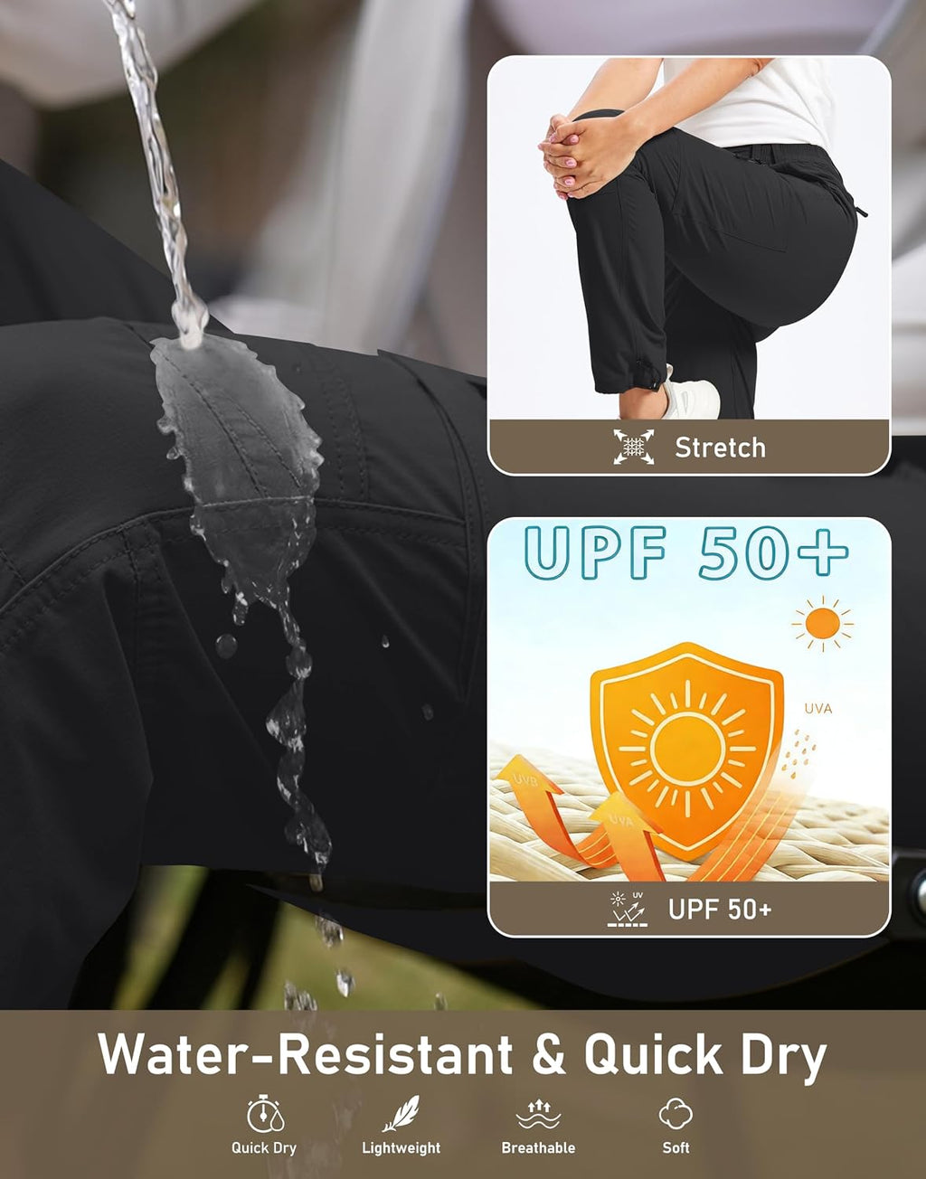 Womens Hiking Cargo Work Pants Quick Dry Water Resistant 6 Pockets