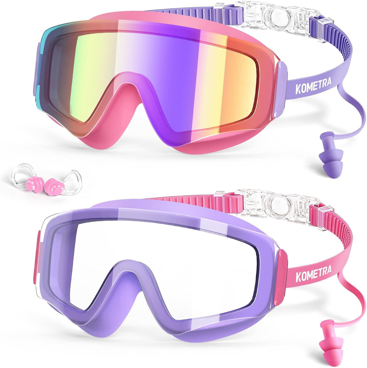2 Pack Kids Swim Goggles for 3-15, Anti Fog UV Protection