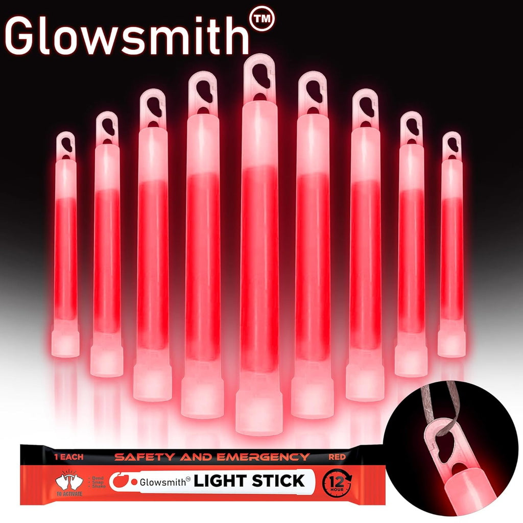 Glow Fever Emergency Safety Military Grade Glow Sticks; 10pcs, 6" Ultra Bright Glow Sticks with 12 Hours Duration. Great for Hiking, Party, Camping, Blackouts, Hurricane and Survival Kits (Red)