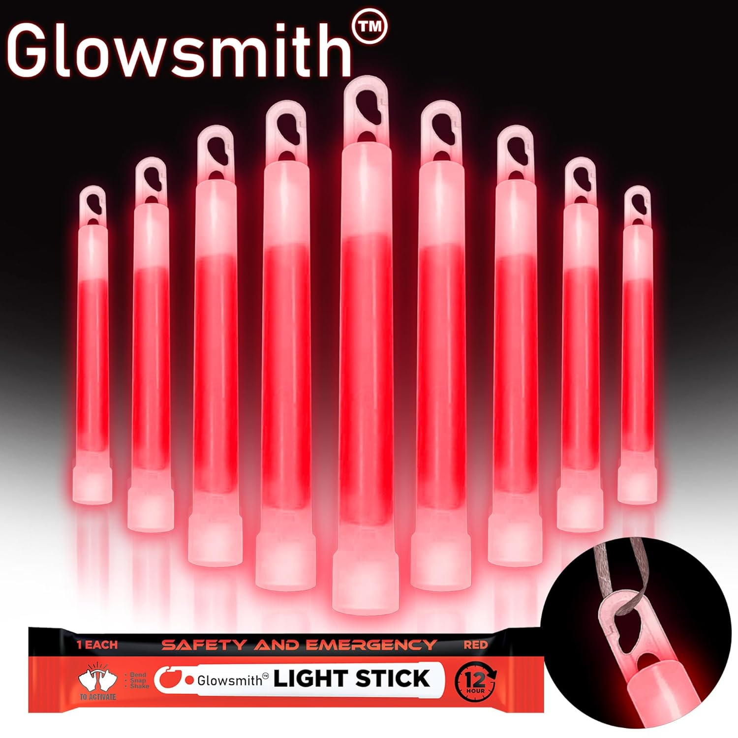 Glow Fever Emergency Safety Military Grade Glow Sticks; 10pcs, 6" Ultra Bright Glow Sticks with 12 Hours Duration. Great for Hiking, Party, Camping, Blackouts, Hurricane and Survival Kits (Red)