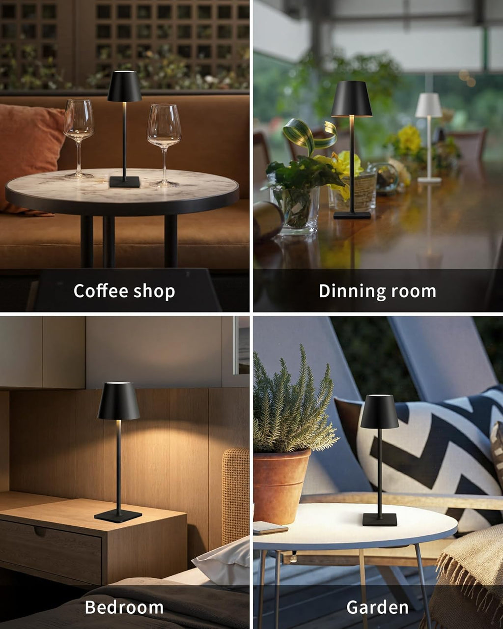 KDG 2 Pack Cordless Black Table Lamps, Rechargeable Portable LED Desk Lamps