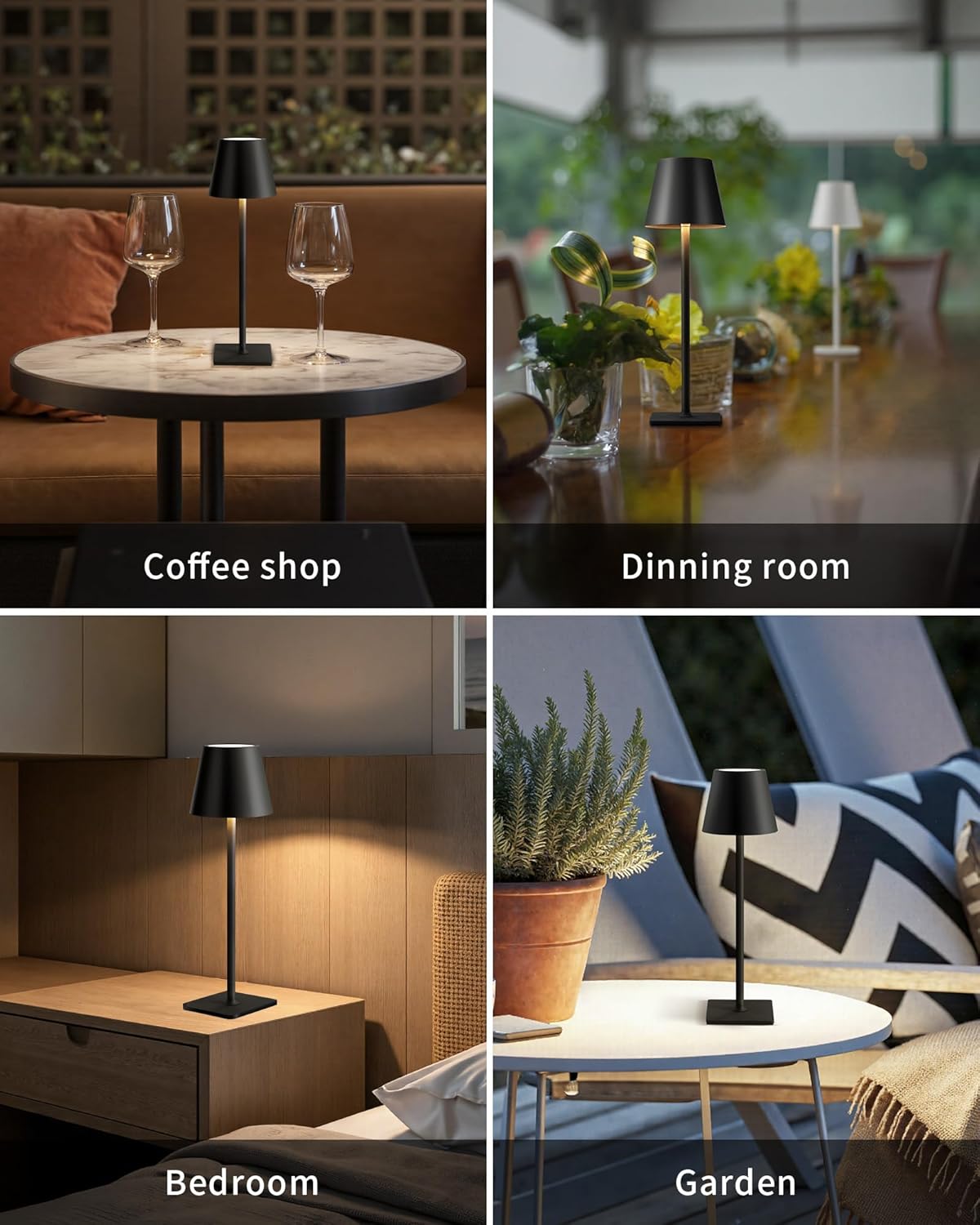 KDG 2 Pack Cordless Black Table Lamps, Rechargeable Portable LED Desk Lamps