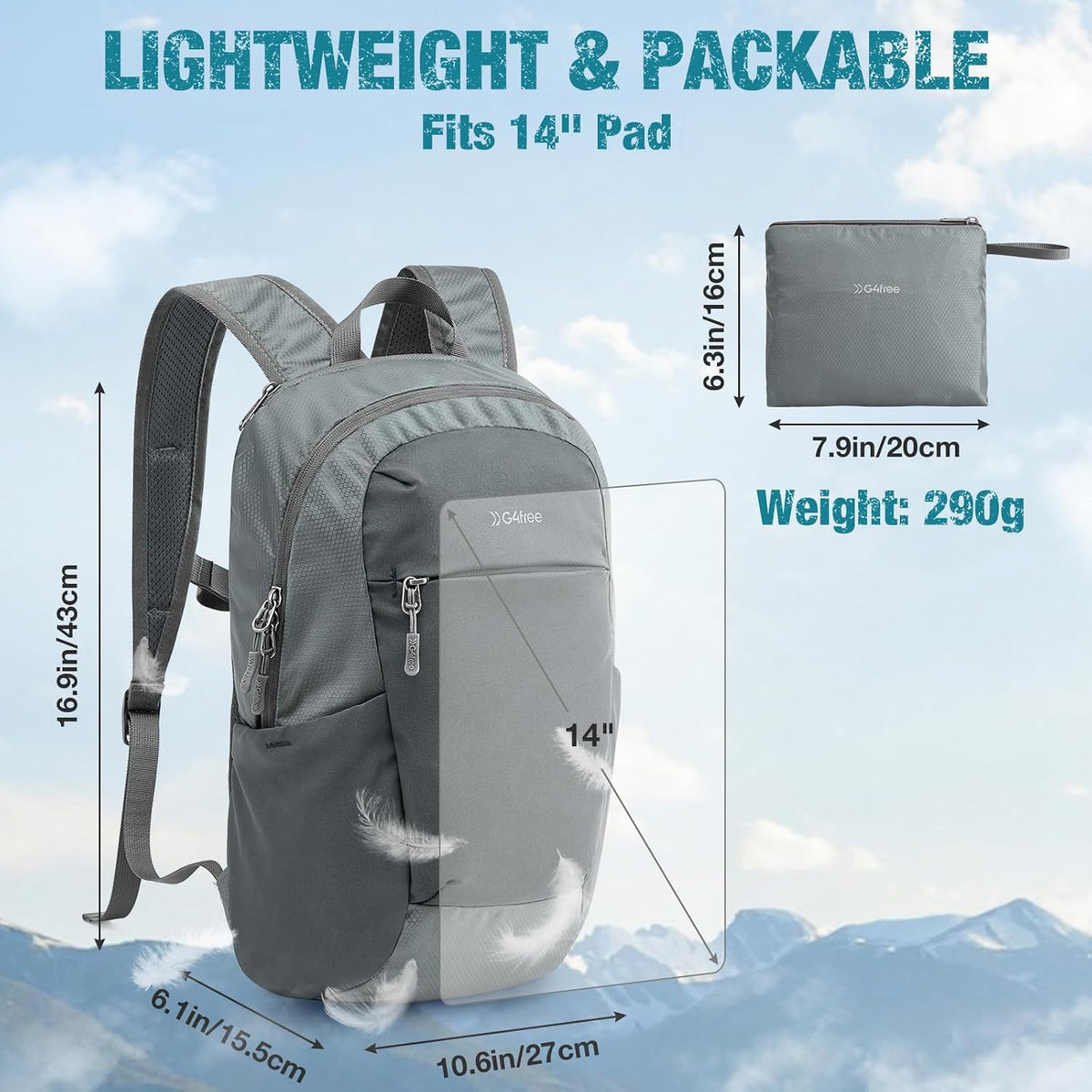 G4Free 18L Lightweight Packable Hiking Backpack for Men Women