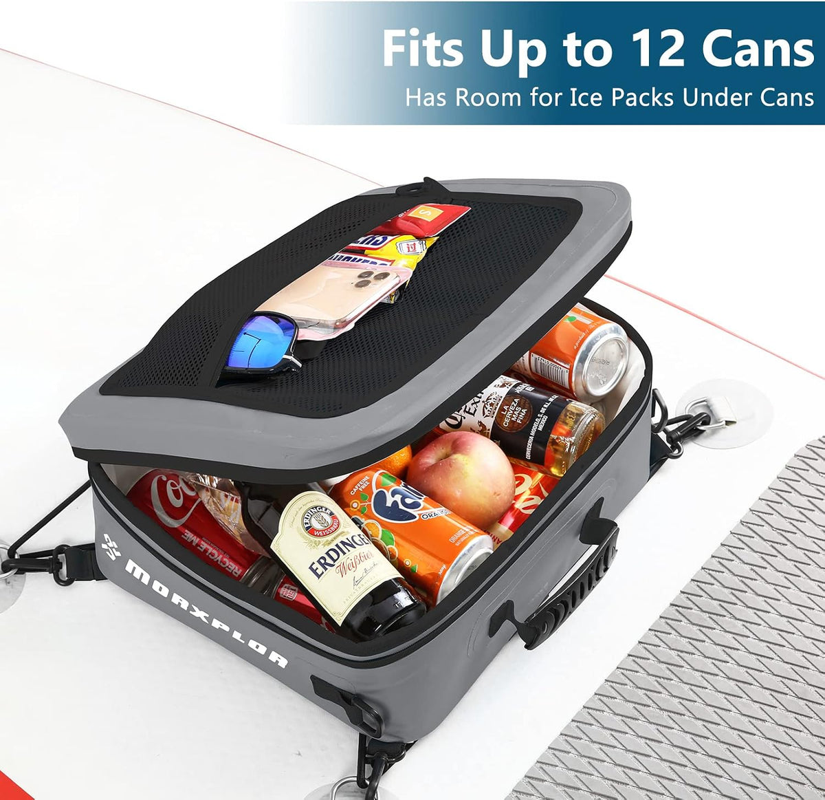 MORXPLOR Waterproof PVC Paddleboard Cooler Deck Bag - 12 Can Soft Insulated Cooler for Paddleboarding, Camping, Kayaking