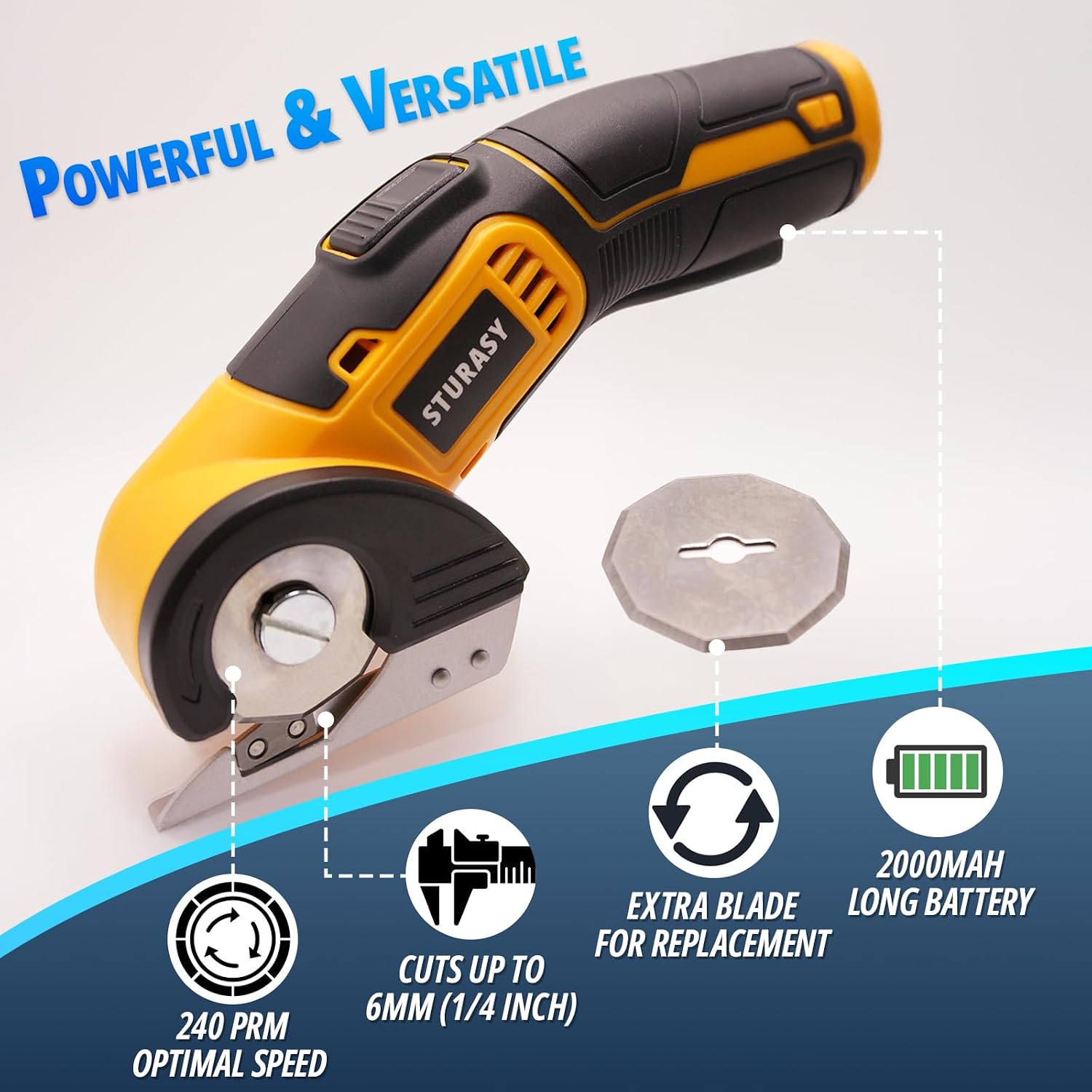 Cordless Electric Scissors, Power Cardboard Cutter with Safety Lock, Rechargeable 4V 2000mAh Electric Box Cutter for Cardboard, Fabric, Carpet, Leather, Paper, Plastic, Packages, Rotary Cutter