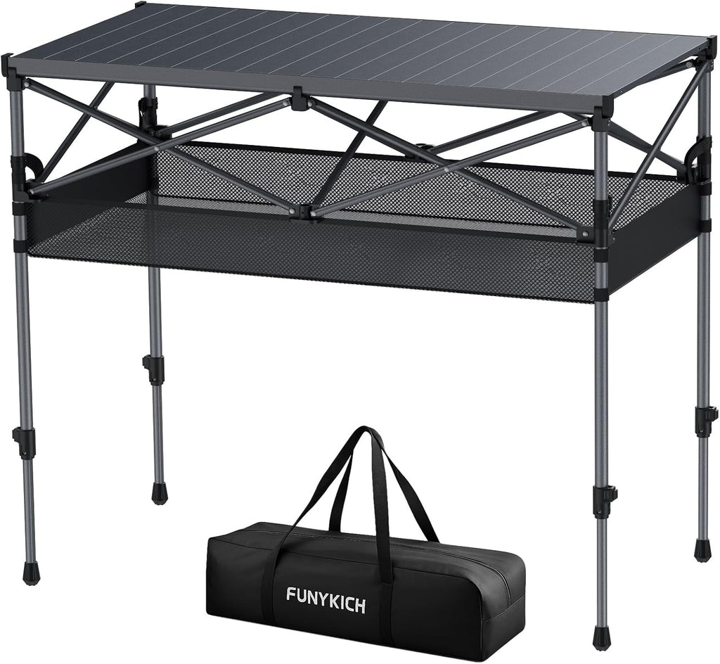 Aluminum Roll Up Camping Table 35''x16'', 4 Adjustable Heights Up to 28''